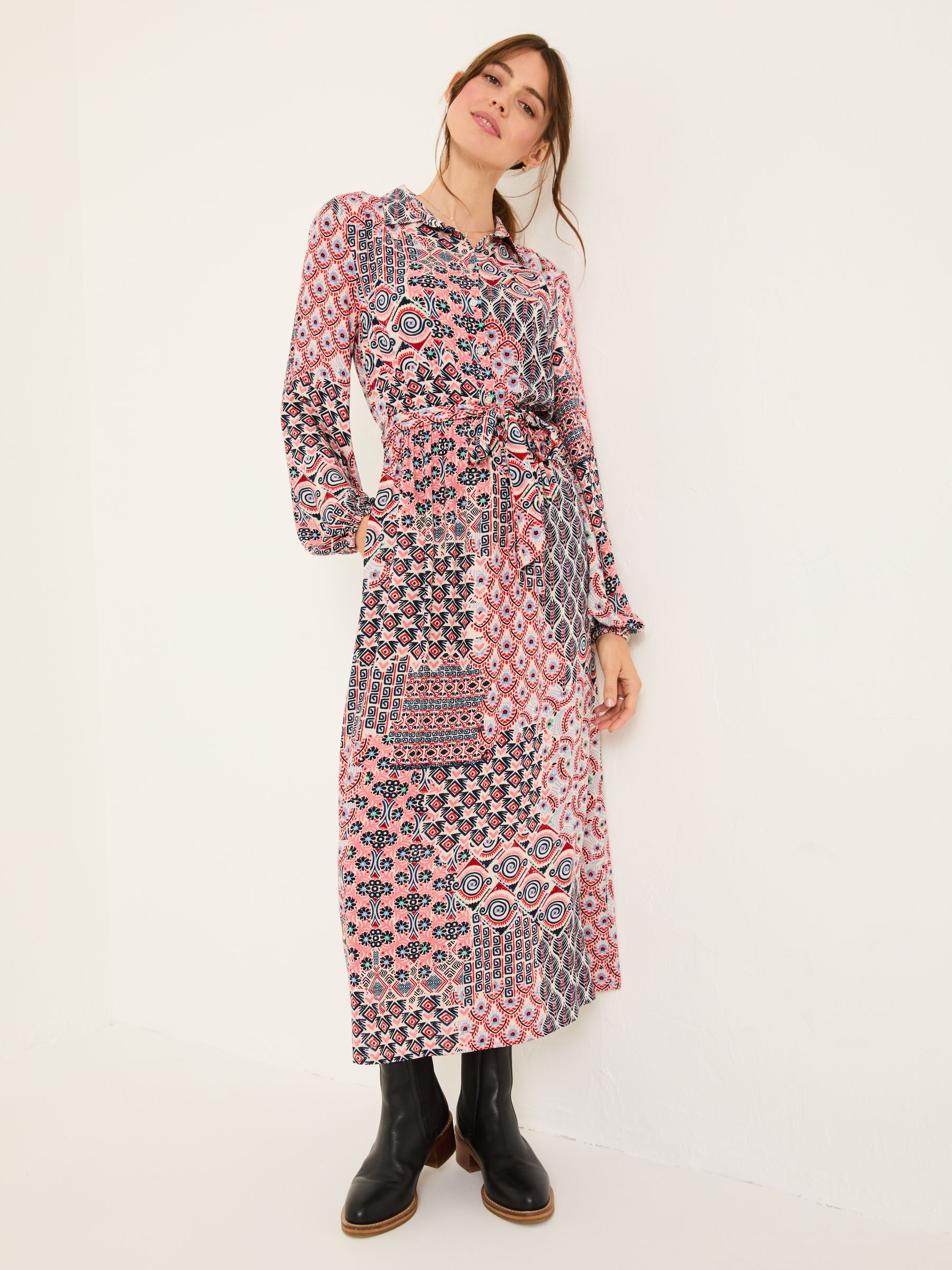 Scheana Ivory Geo Patchwork Midi Dress | FatFace