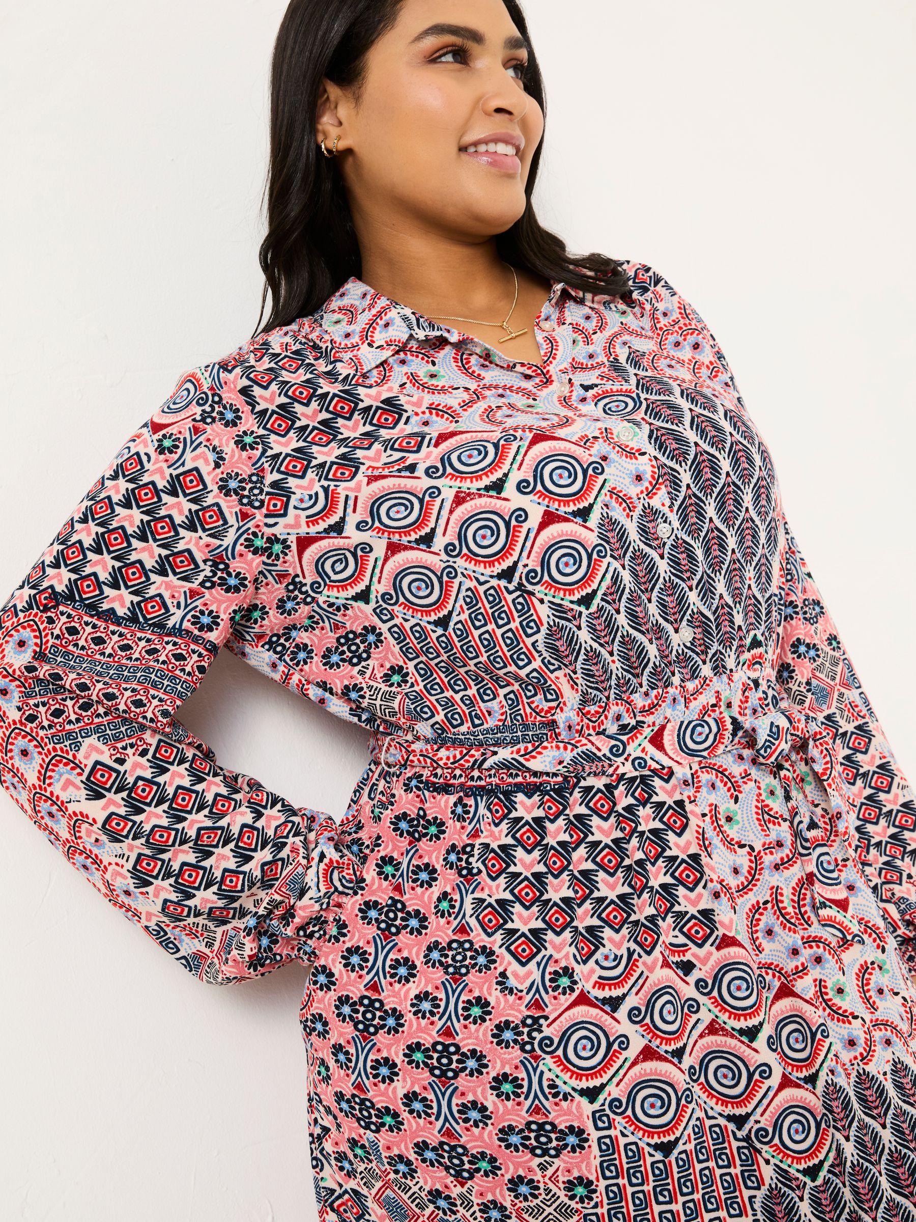 Scheana Ivory Geo Patchwork Midi Dress | FatFace