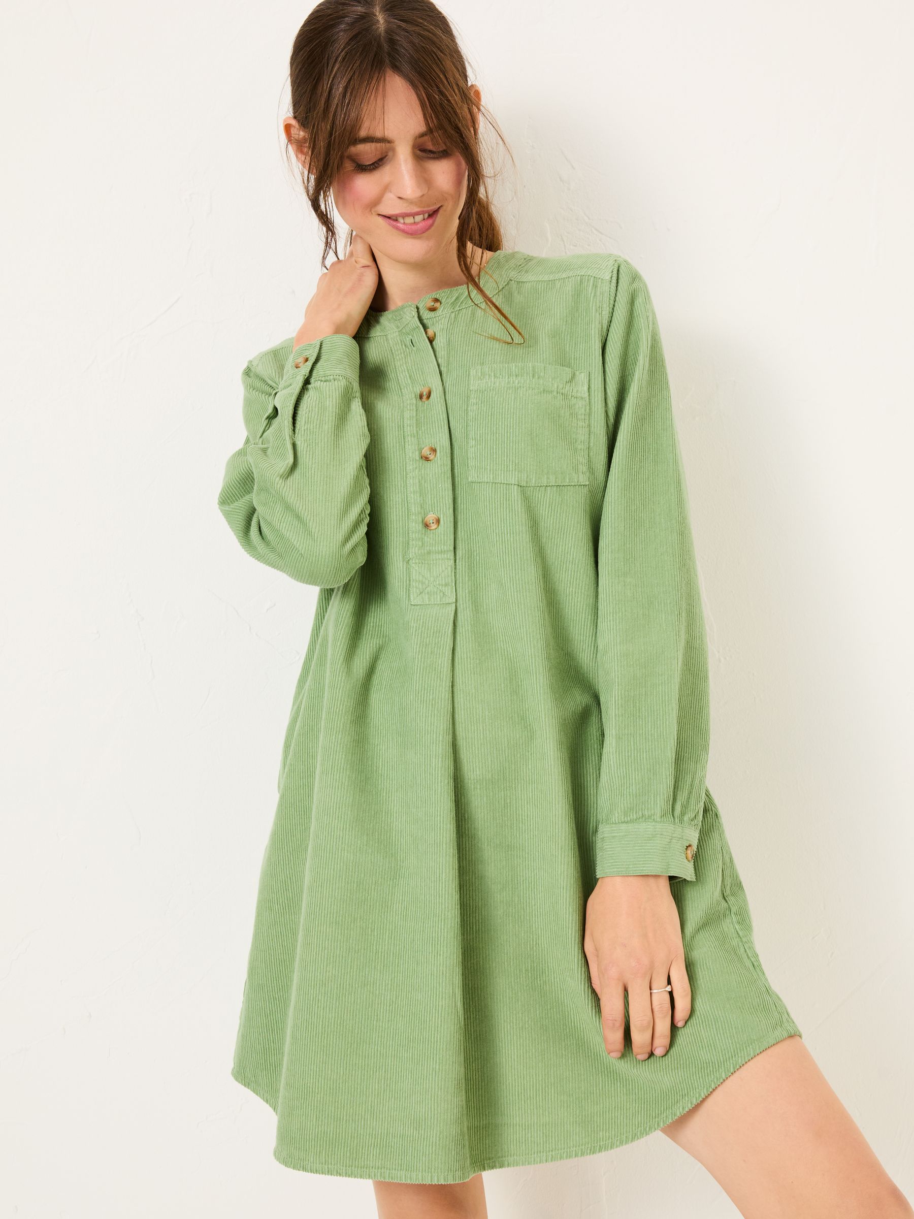 Olive Green Aida 100% Cotton Cord Tunic Dress - Image 1 of 6