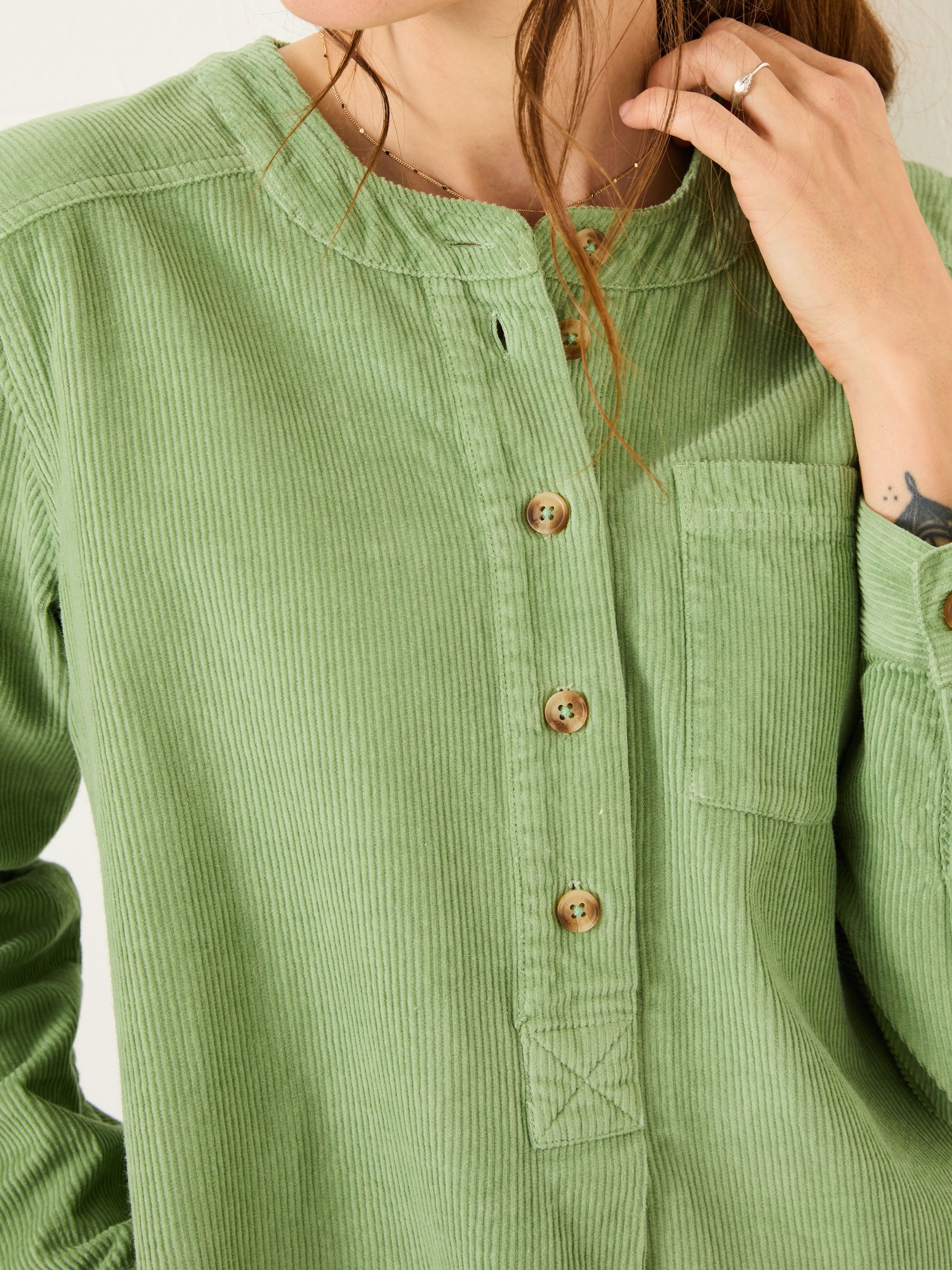 Olive Green Aida 100% Cotton Cord Tunic Dress - Image 3 of 6