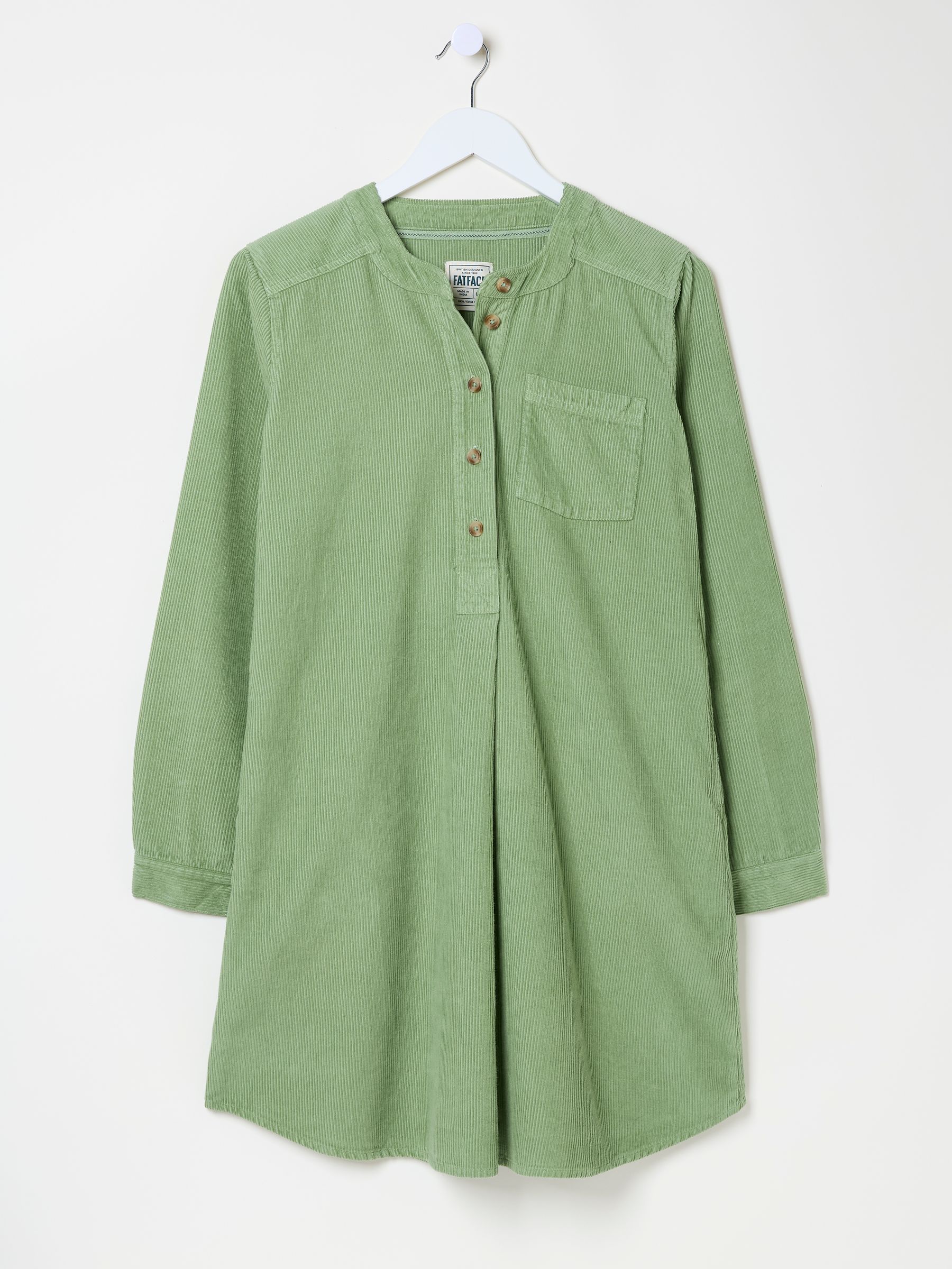 Olive Green Aida 100% Cotton Cord Tunic Dress - Image 6 of 6