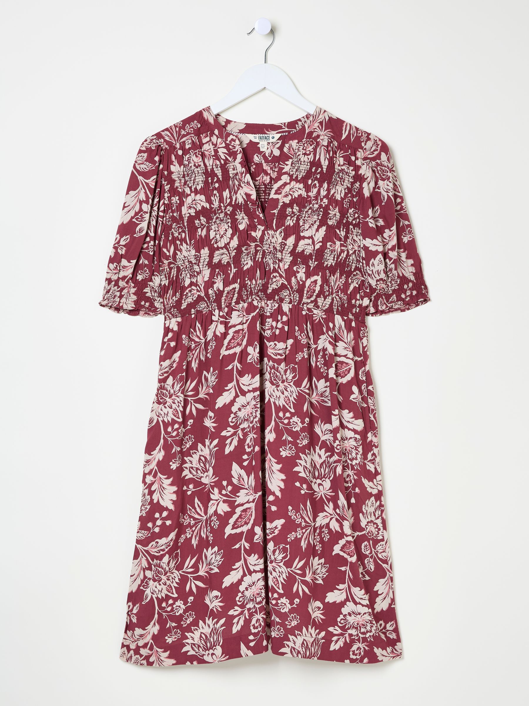 fat face red dress Fat Face Women's Red Poppy Floral V-neck Tiered Dress US Size 8 Long Sleeve NWOT