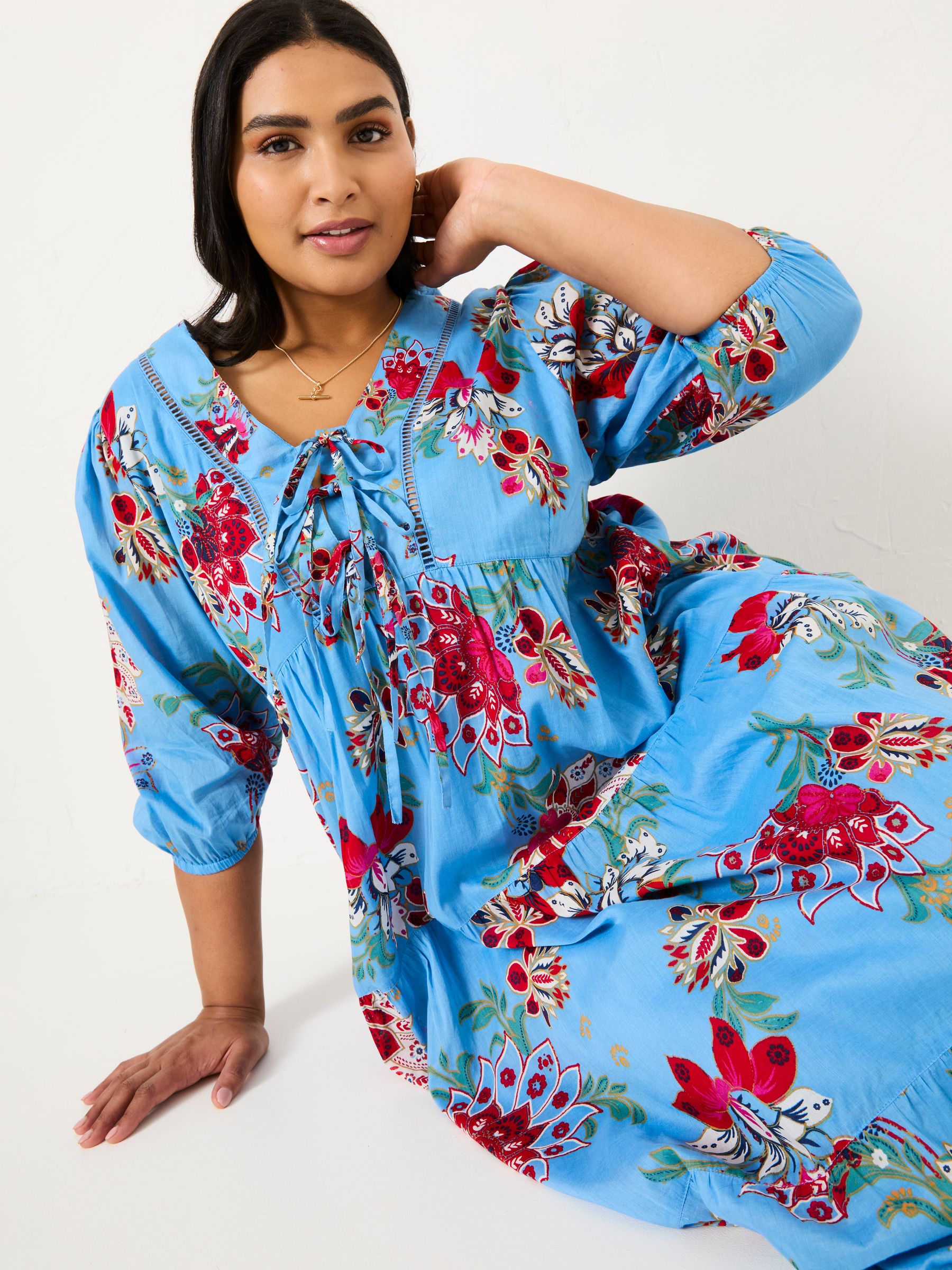 Bright Blue 100% Cotton Frankie Maxi Dress - Image 10 of 13