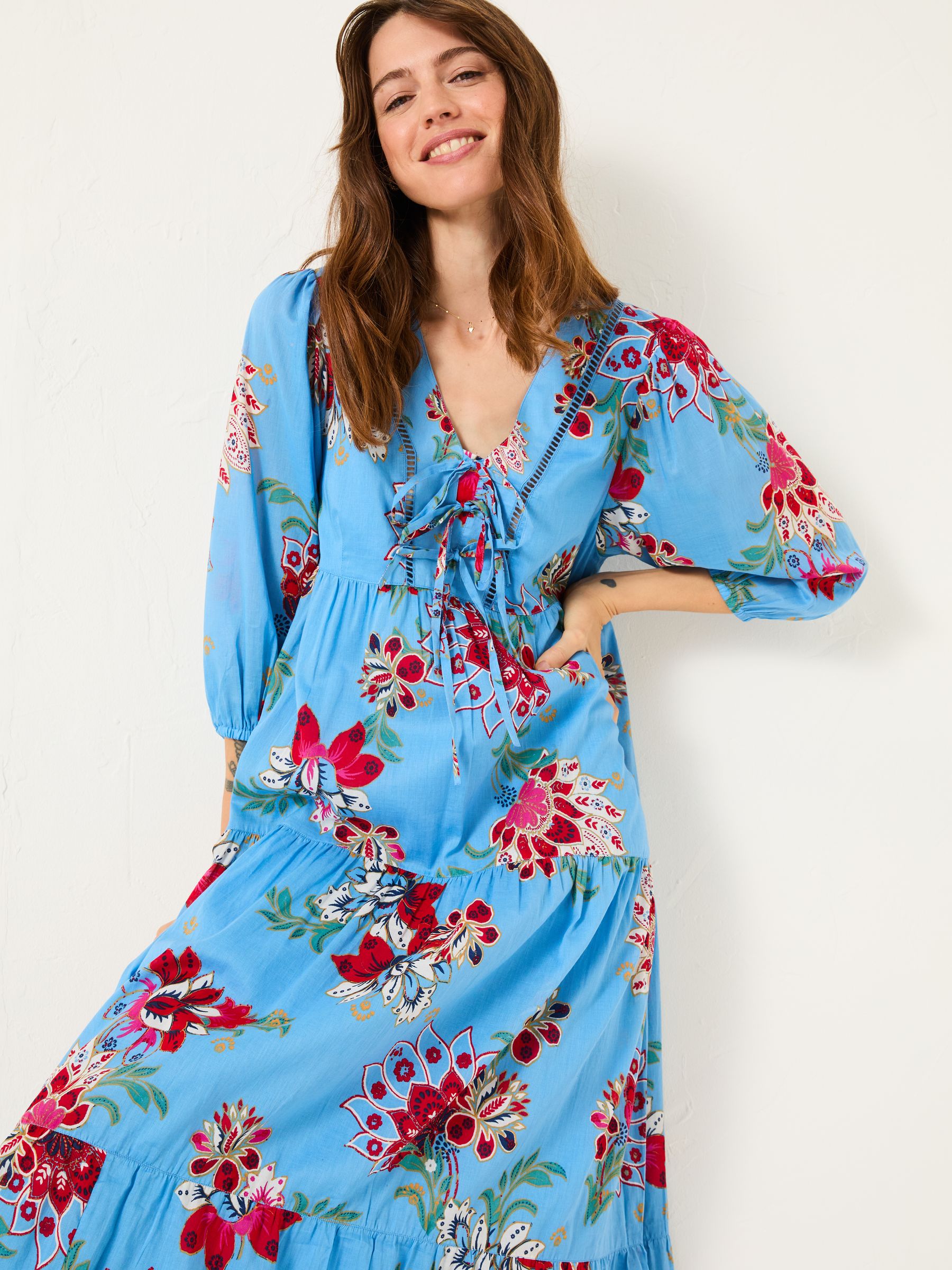Bright Blue 100% Cotton Frankie Maxi Dress - Image 4 of 13