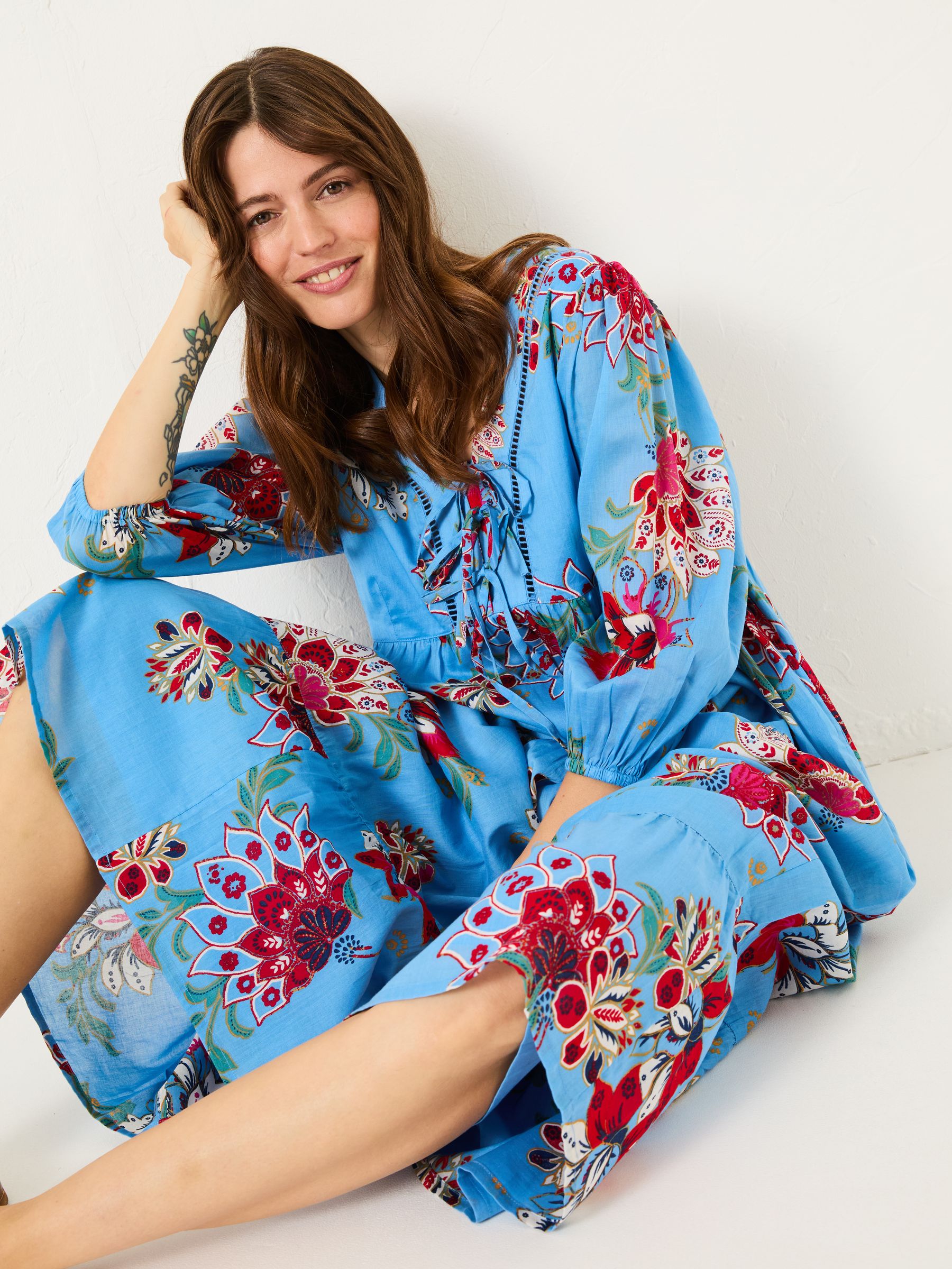 Bright Blue 100% Cotton Frankie Maxi Dress - Image 5 of 13