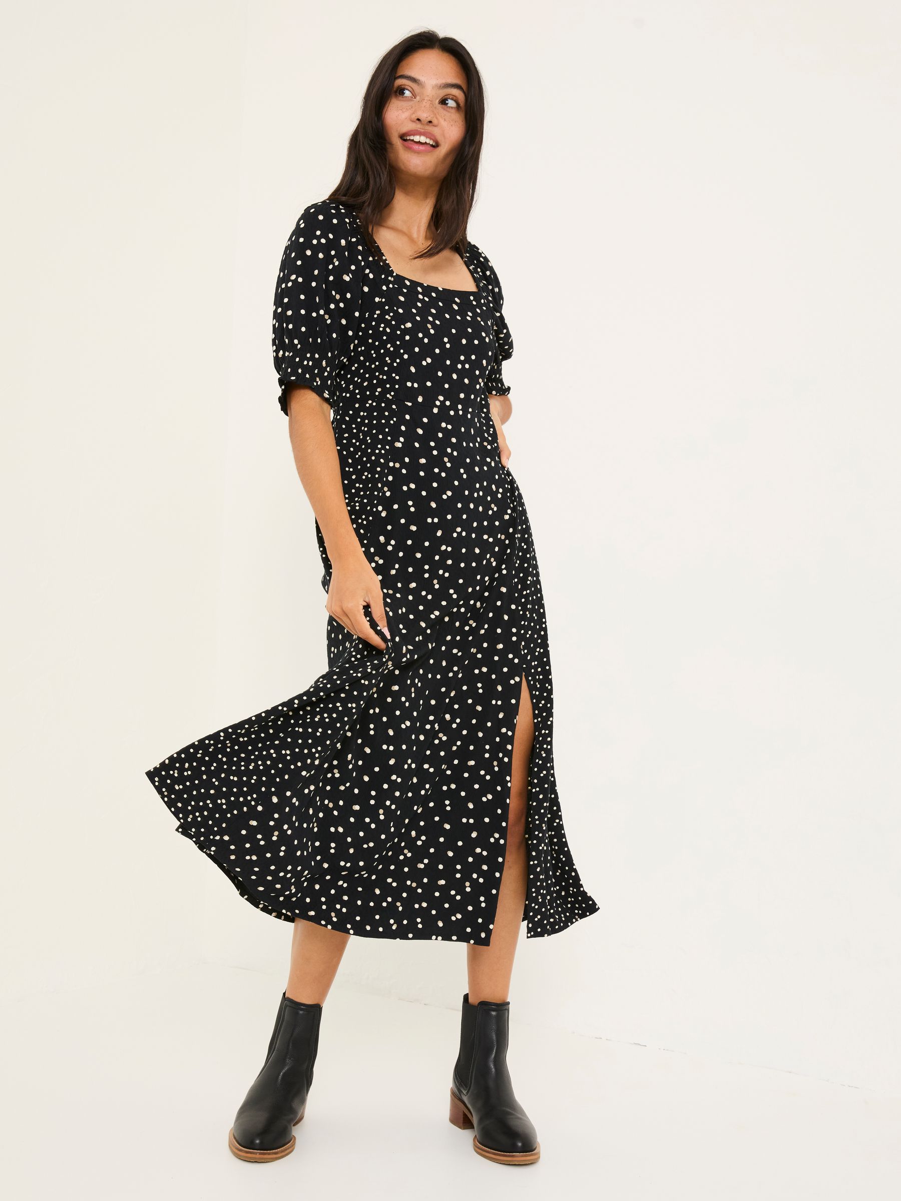 Black Bloom Polka Dot Midi Dress - Image 1 of 9