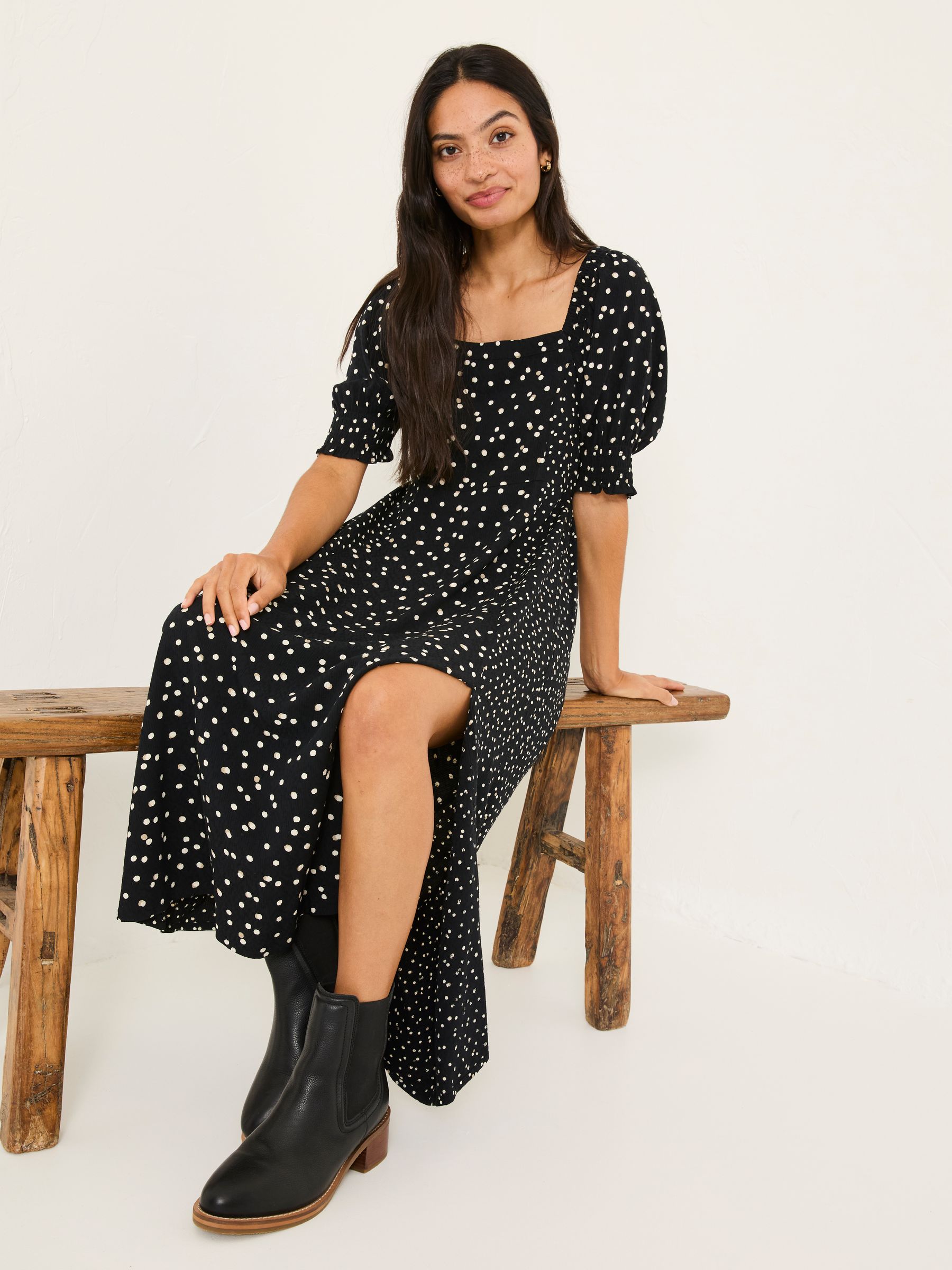 Black Bloom Polka Dot Midi Dress - Image 3 of 9