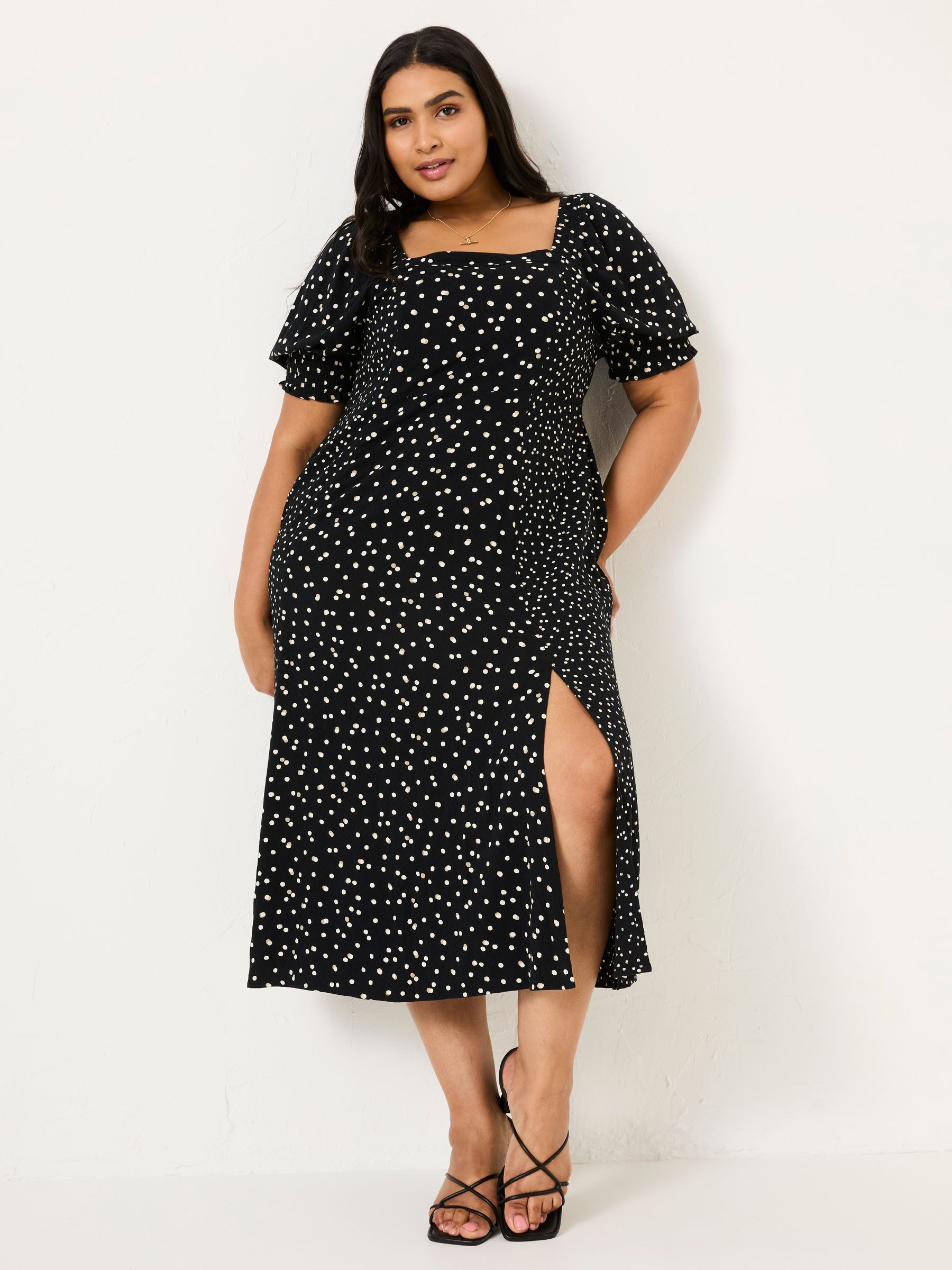 Black Bloom Polka Dot Midi Dress - Image 5 of 9