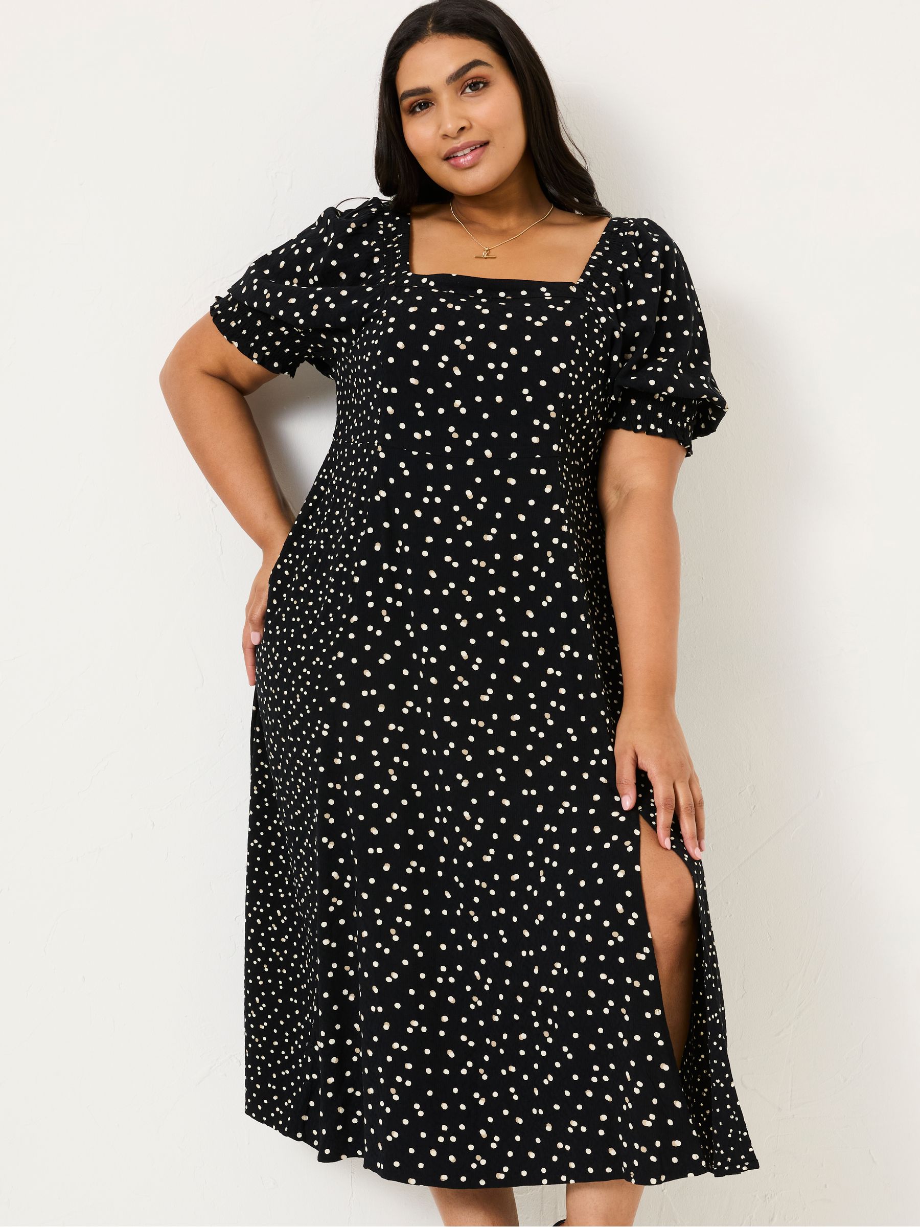 Black Bloom Polka Dot Midi Dress - Image 7 of 9
