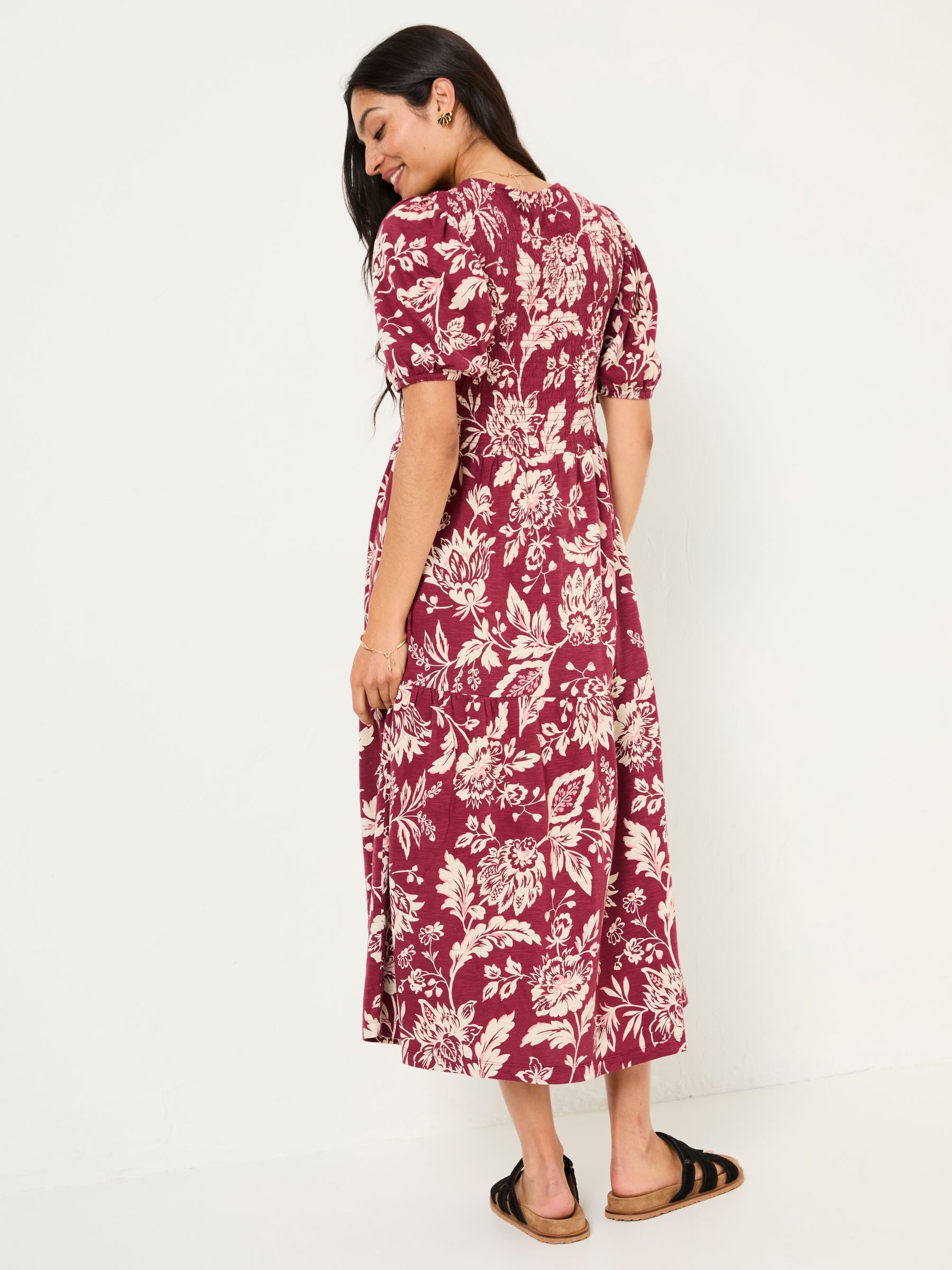 Danielle Burgundy Red Brush Floral Midi Dress - Image 2 of 5