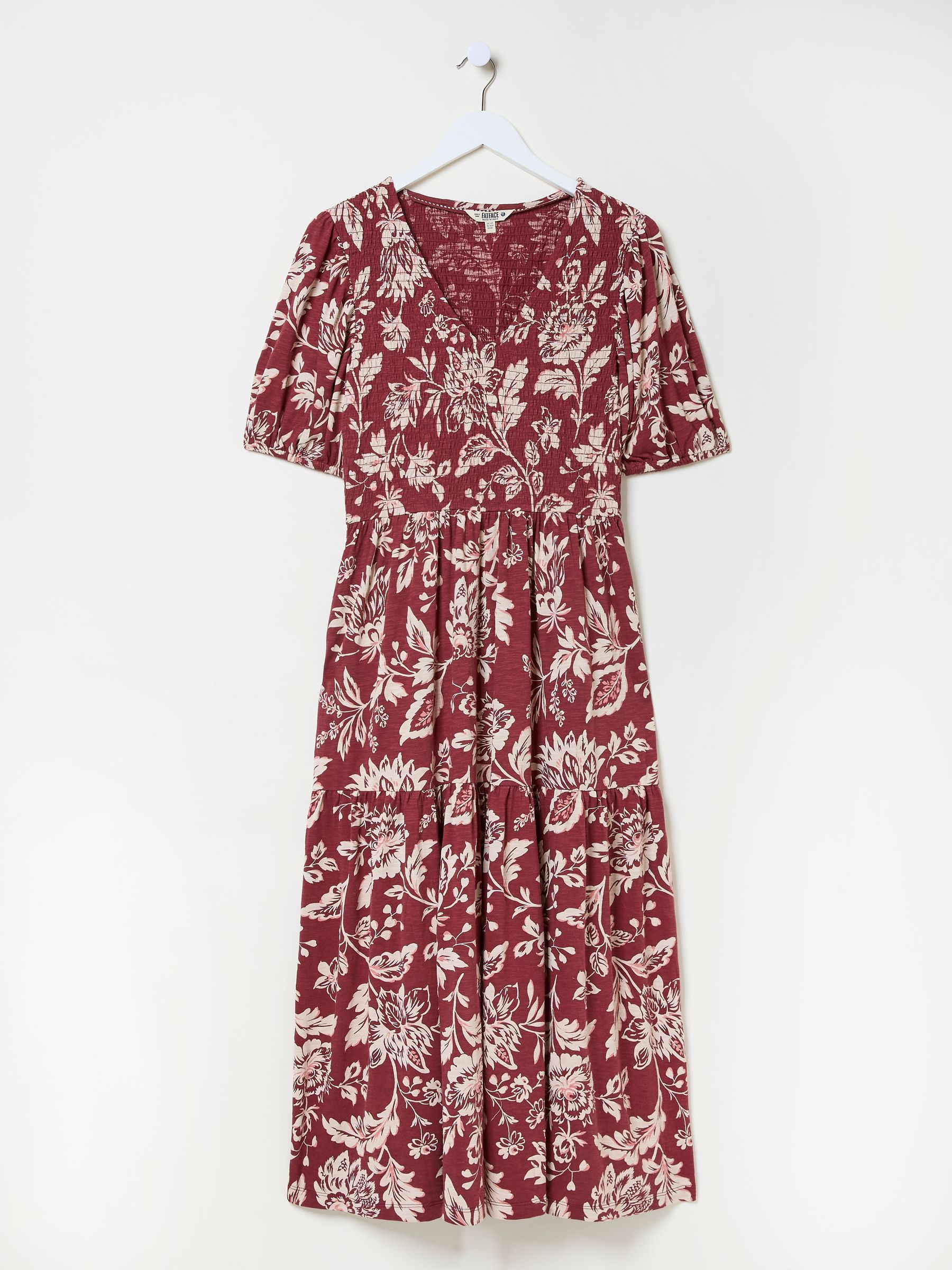 Danielle Burgundy Red Brush Floral Midi Dress - Image 5 of 5
