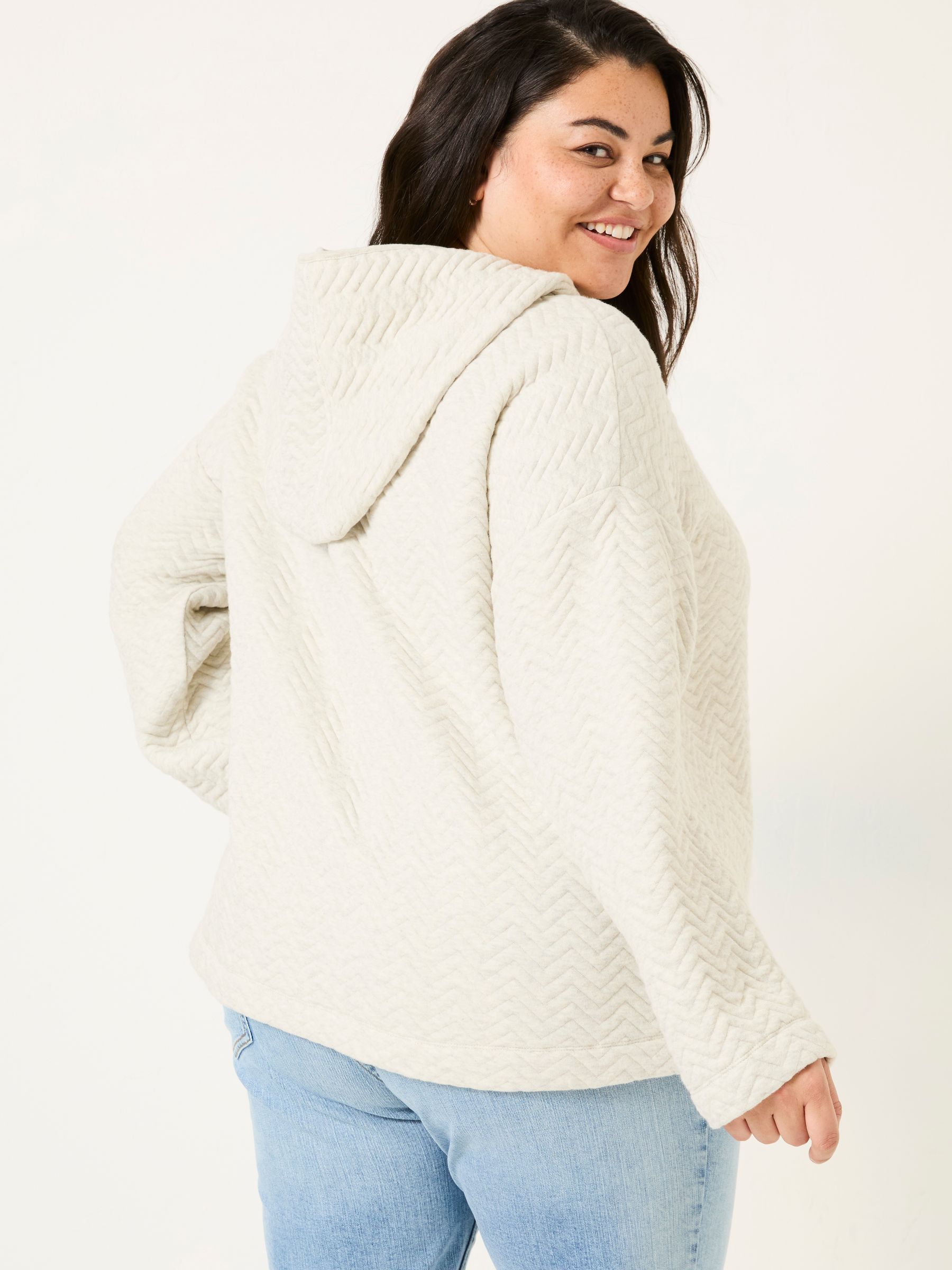 Grey Quilted Overhead 100% Cotton Hoodie - Image 5 of 8