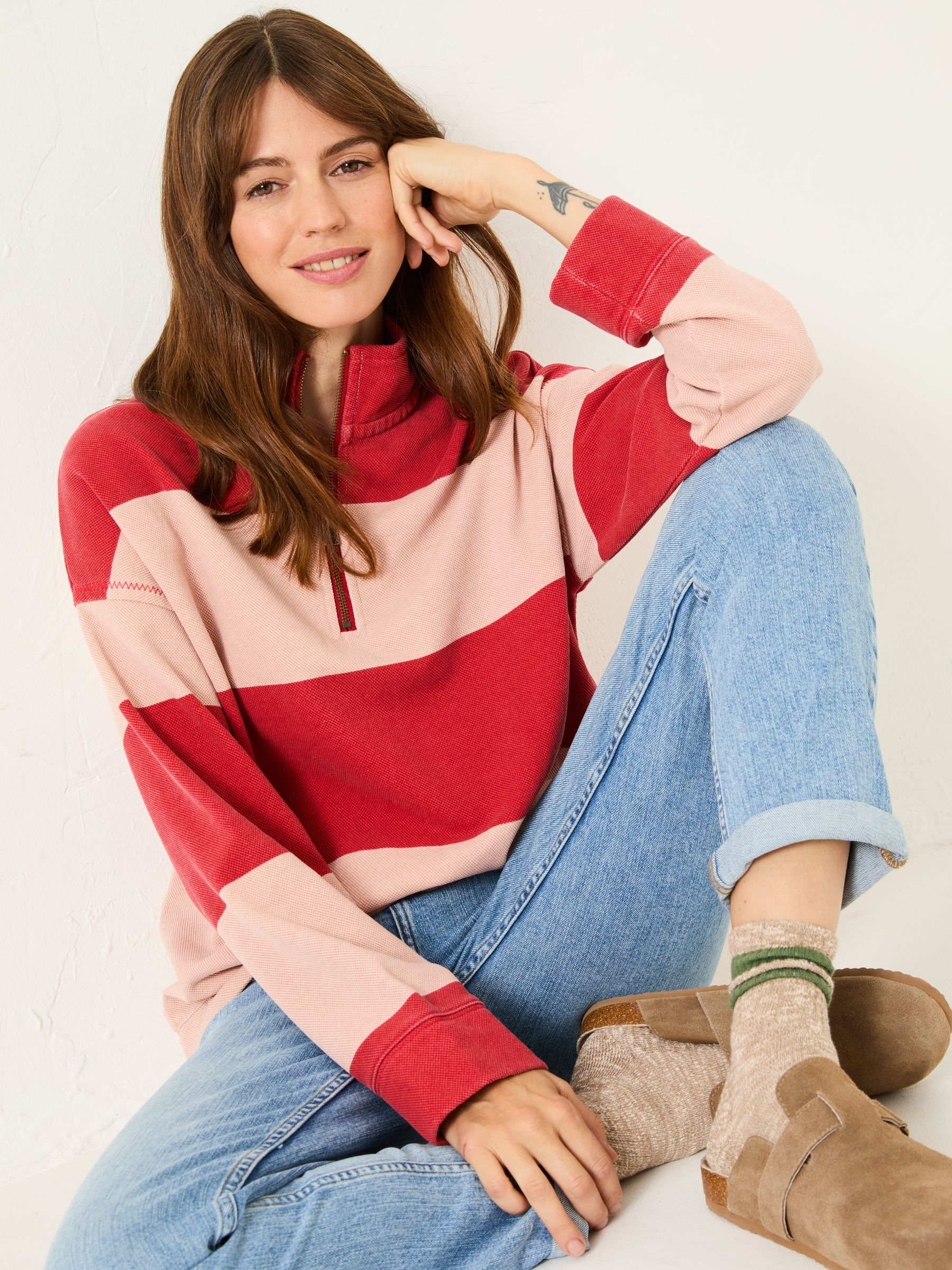 Airlie Pink Stripe Relaxed 100% Cotton Sweatshirt - Image 3 of 6