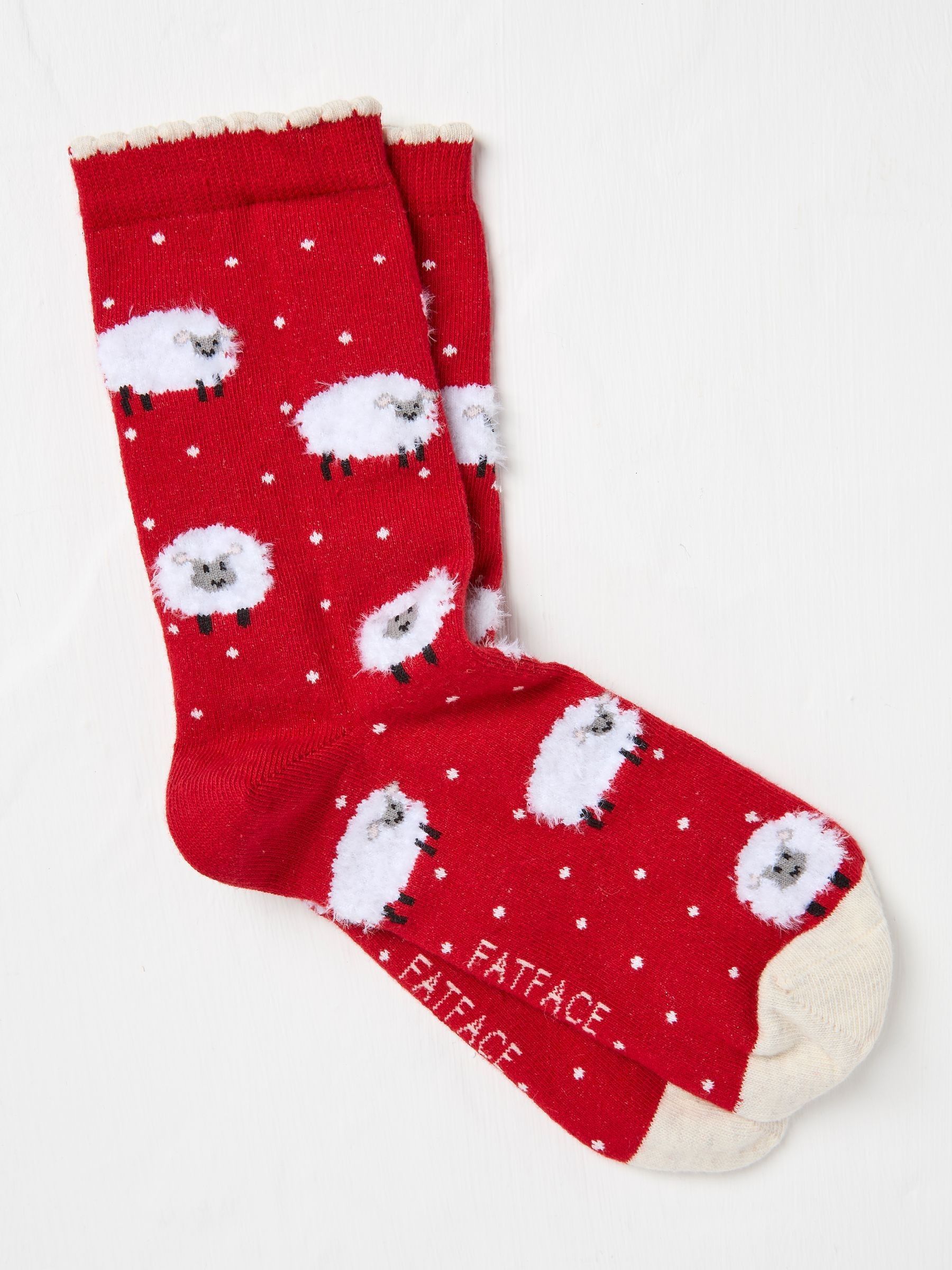 Red Womens Fluffy Sheep Socks 1 Pack - Image 1 of 2