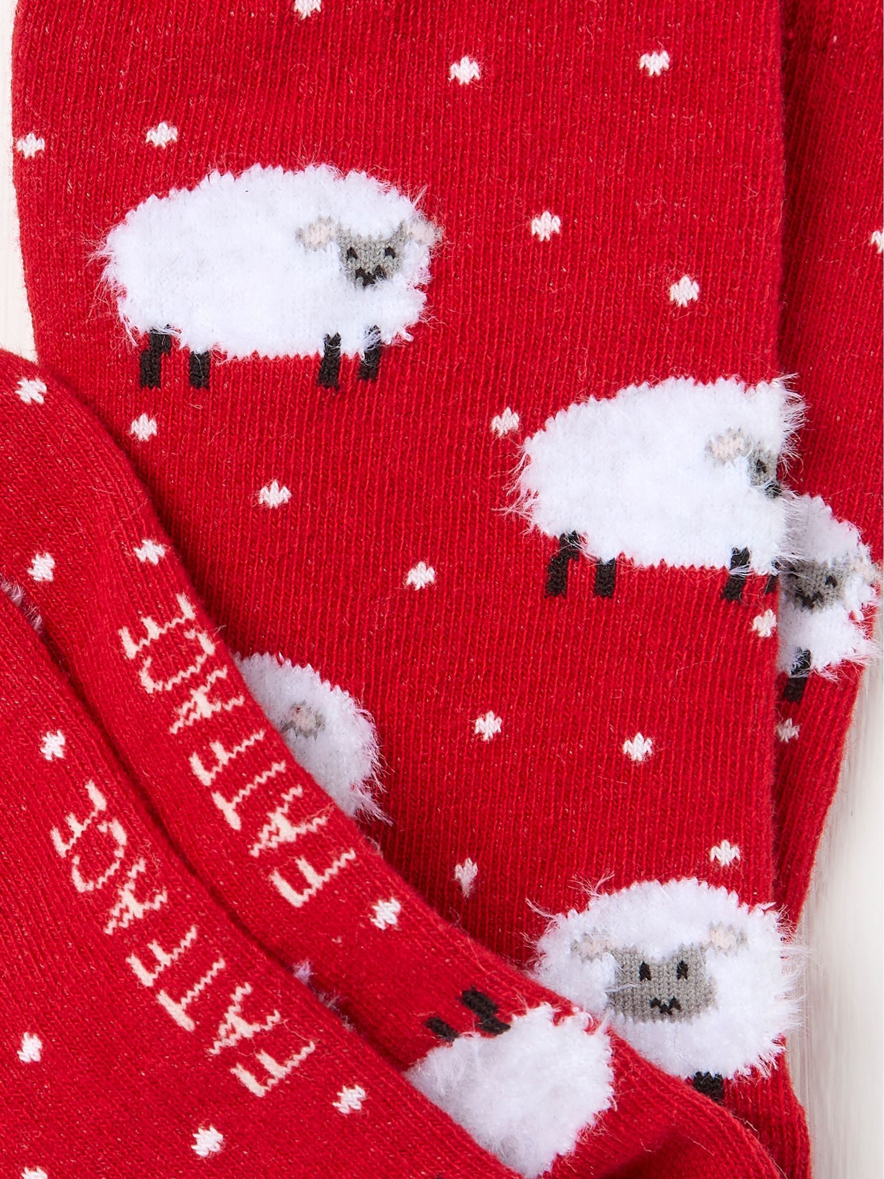 Red Womens Fluffy Sheep Socks 1 Pack - Image 2 of 2