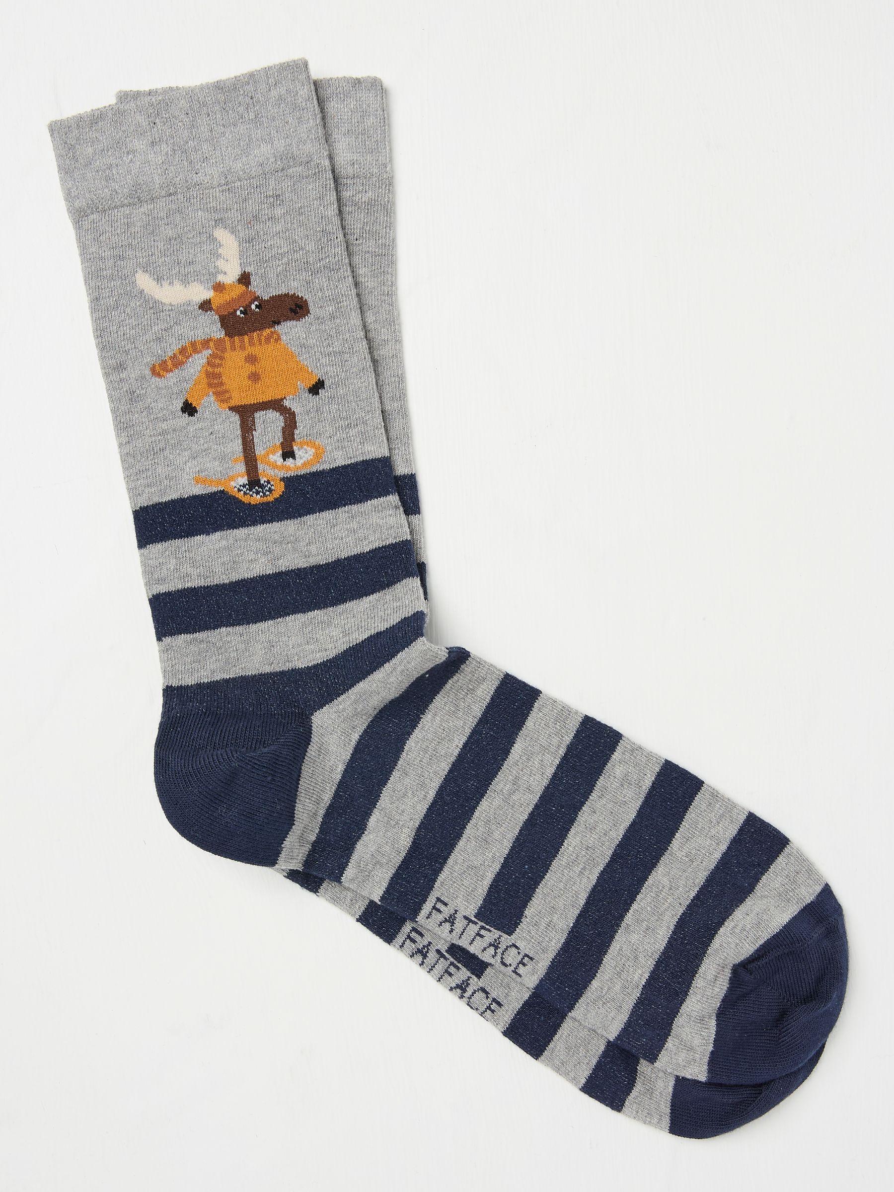 Grey Mens Moose Striped Socks 1 Pack - Image 1 of 2 Grey Mens Moose Striped Socks 1 Pack - Image 1 of 2