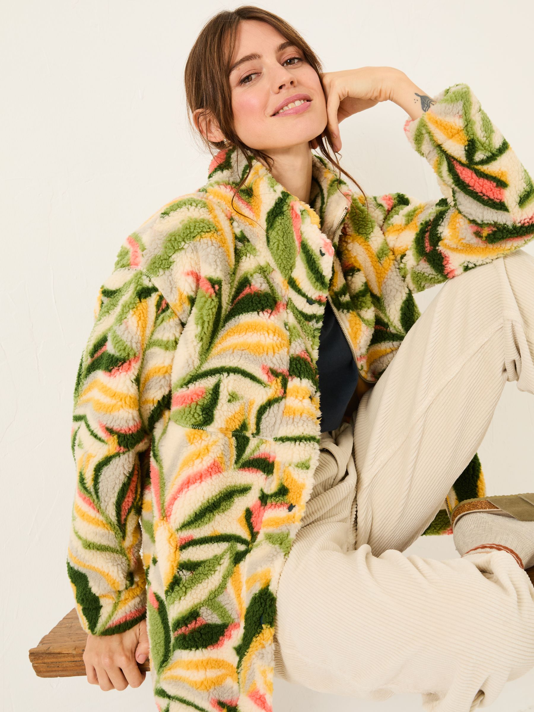 Natural Jungle Leaves Fleece Jacket - Image 4 of 7