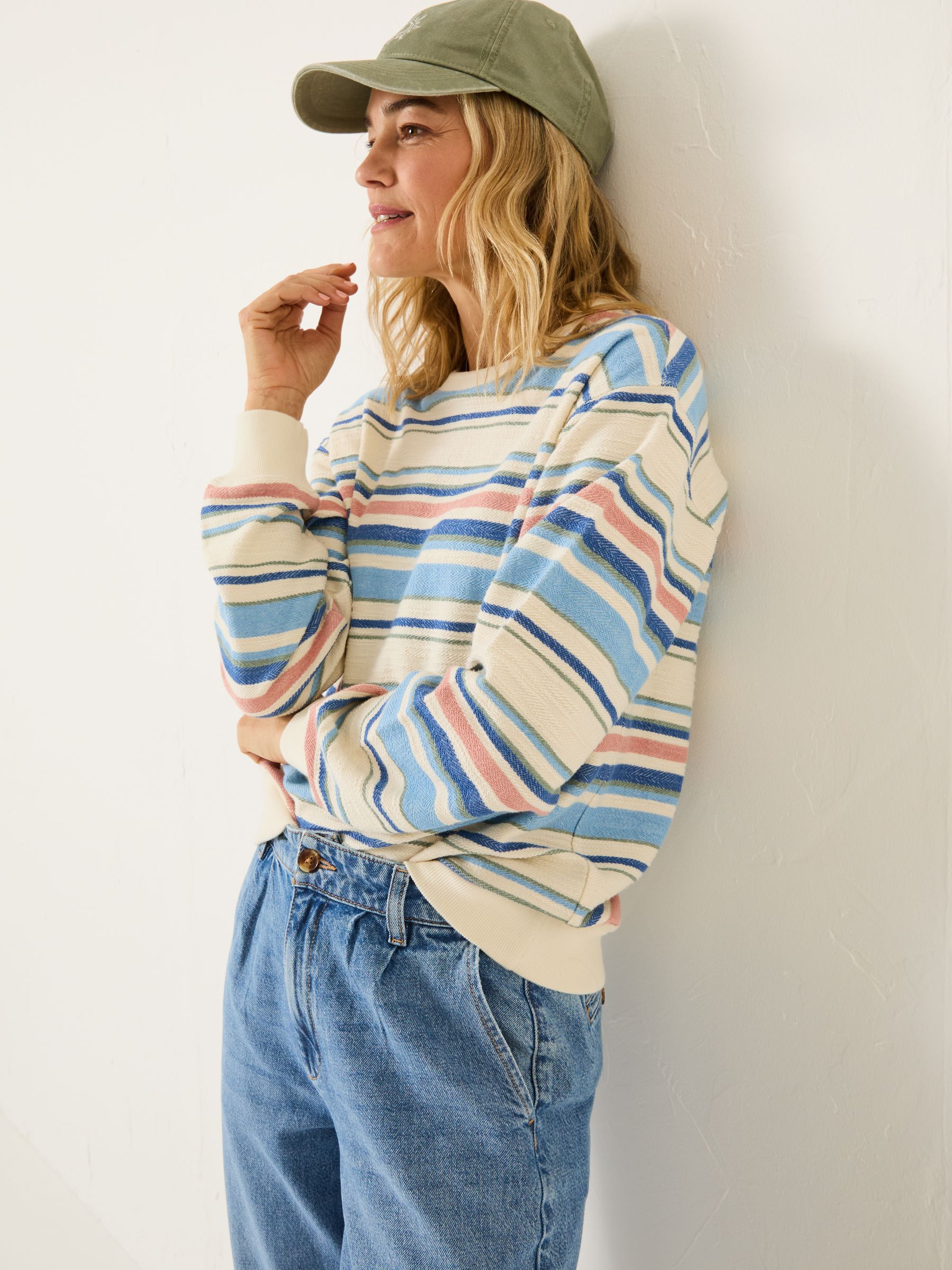 Natural 100% Cotton Georgia Stripe Crew Sweater - Image 3 of 9