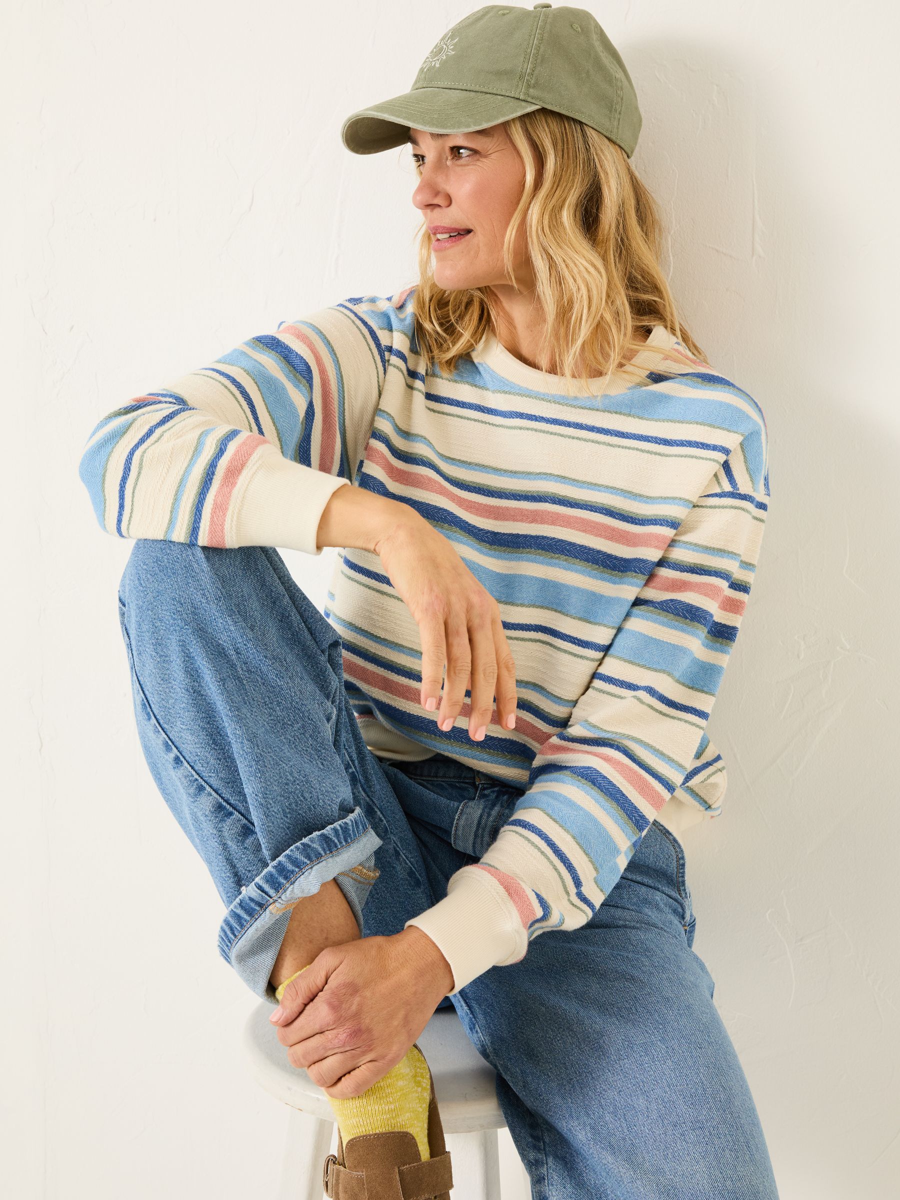 Natural 100% Cotton Georgia Stripe Crew Sweater - Image 4 of 9