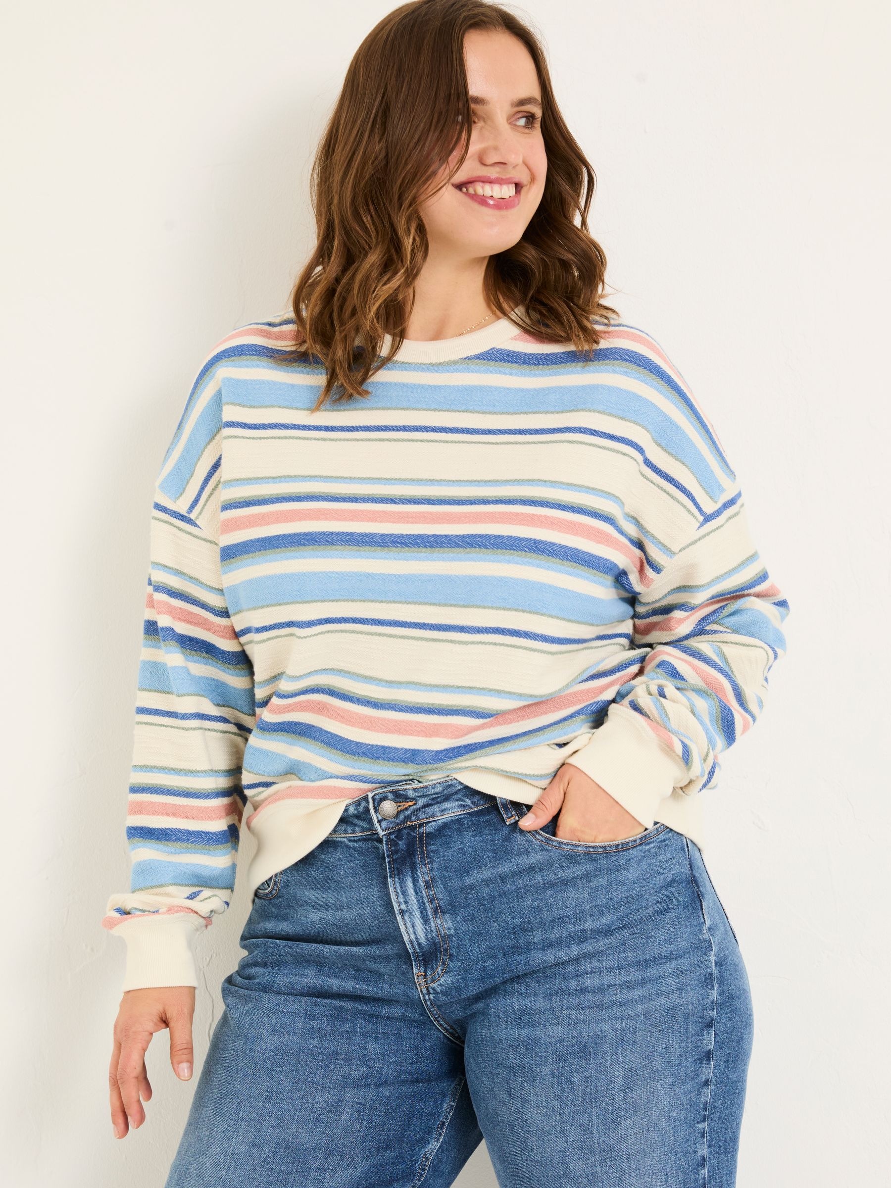 Natural 100% Cotton Georgia Stripe Crew Sweater - Image 6 of 9