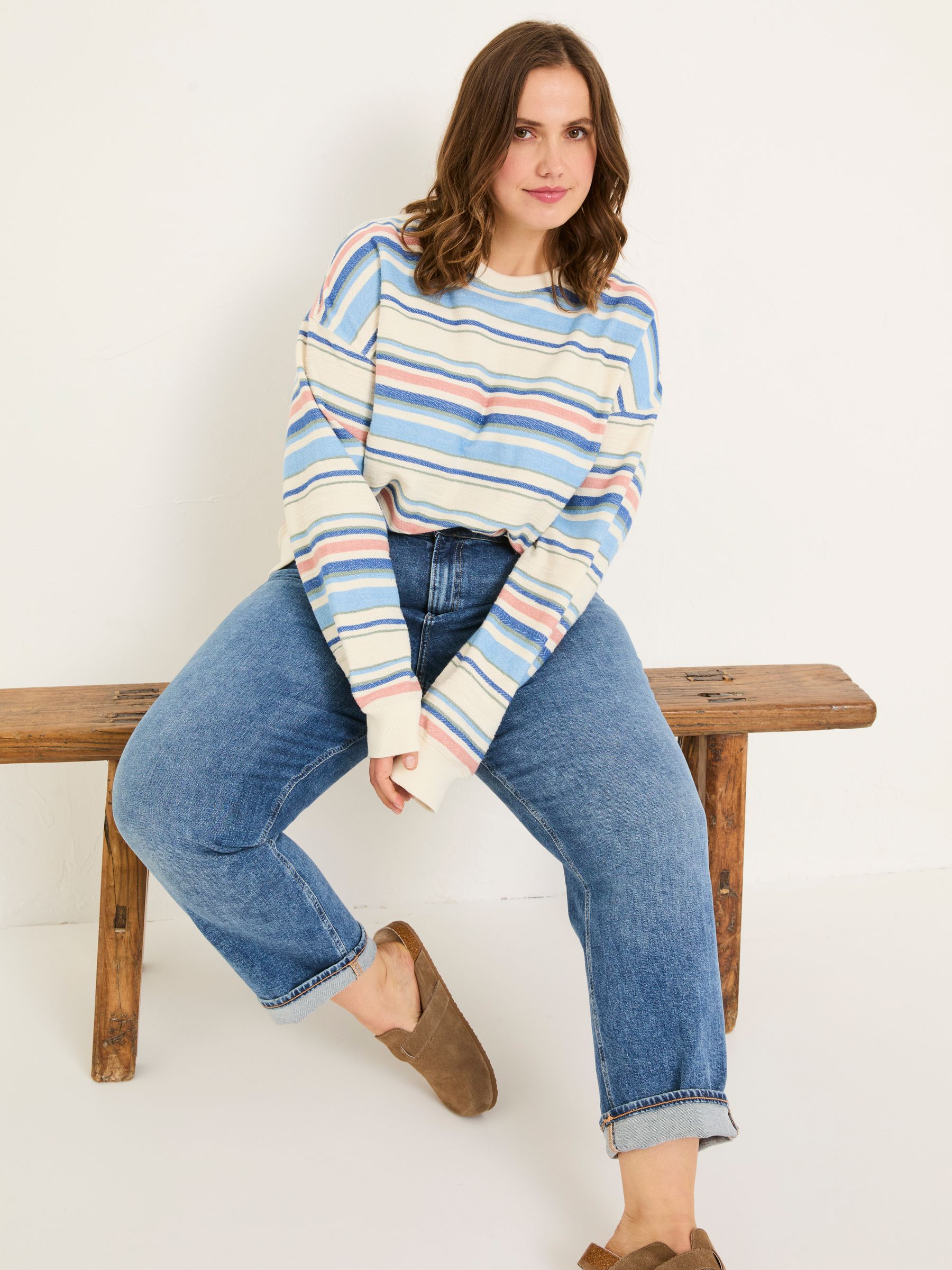 Natural 100% Cotton Georgia Stripe Crew Sweater - Image 7 of 9