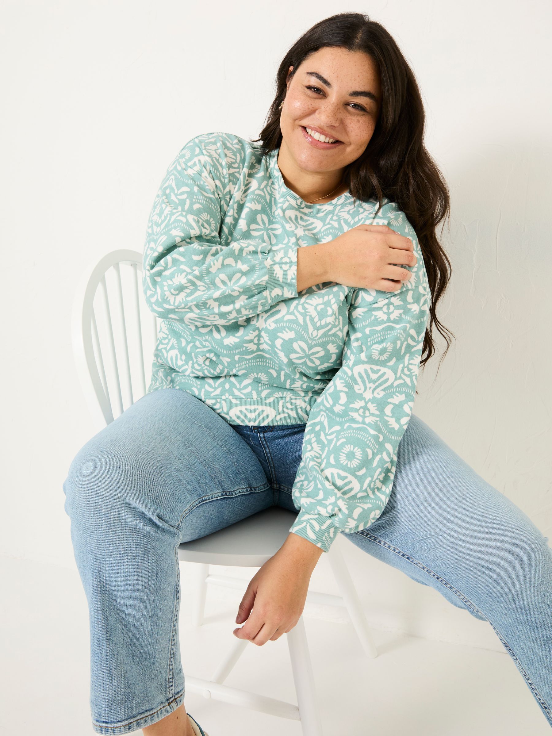 Alex Jade Green Batik Geo Crew Sweatshirt - Image 8 of 10