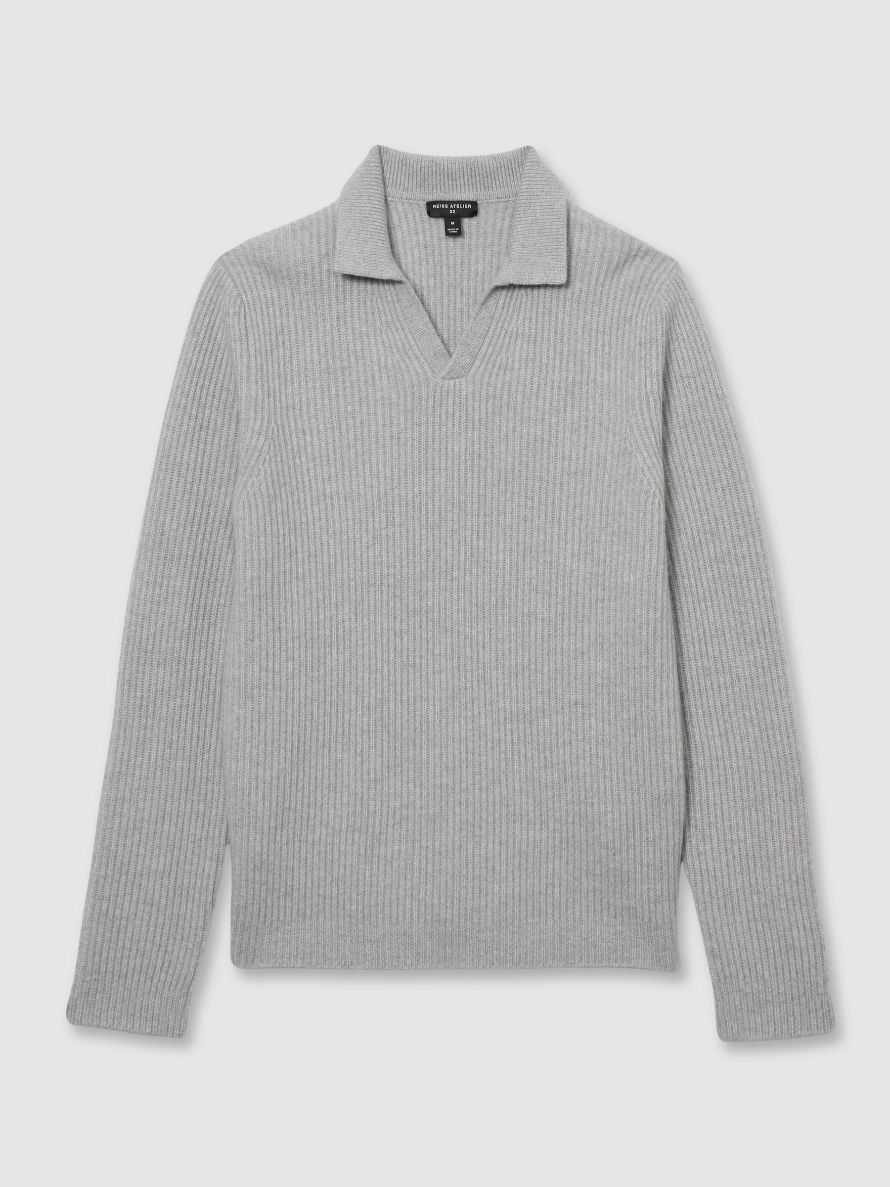Atelier Ribbed-Cashmere Polo Shirt in Soft Grey Melange - Image 2 of 6