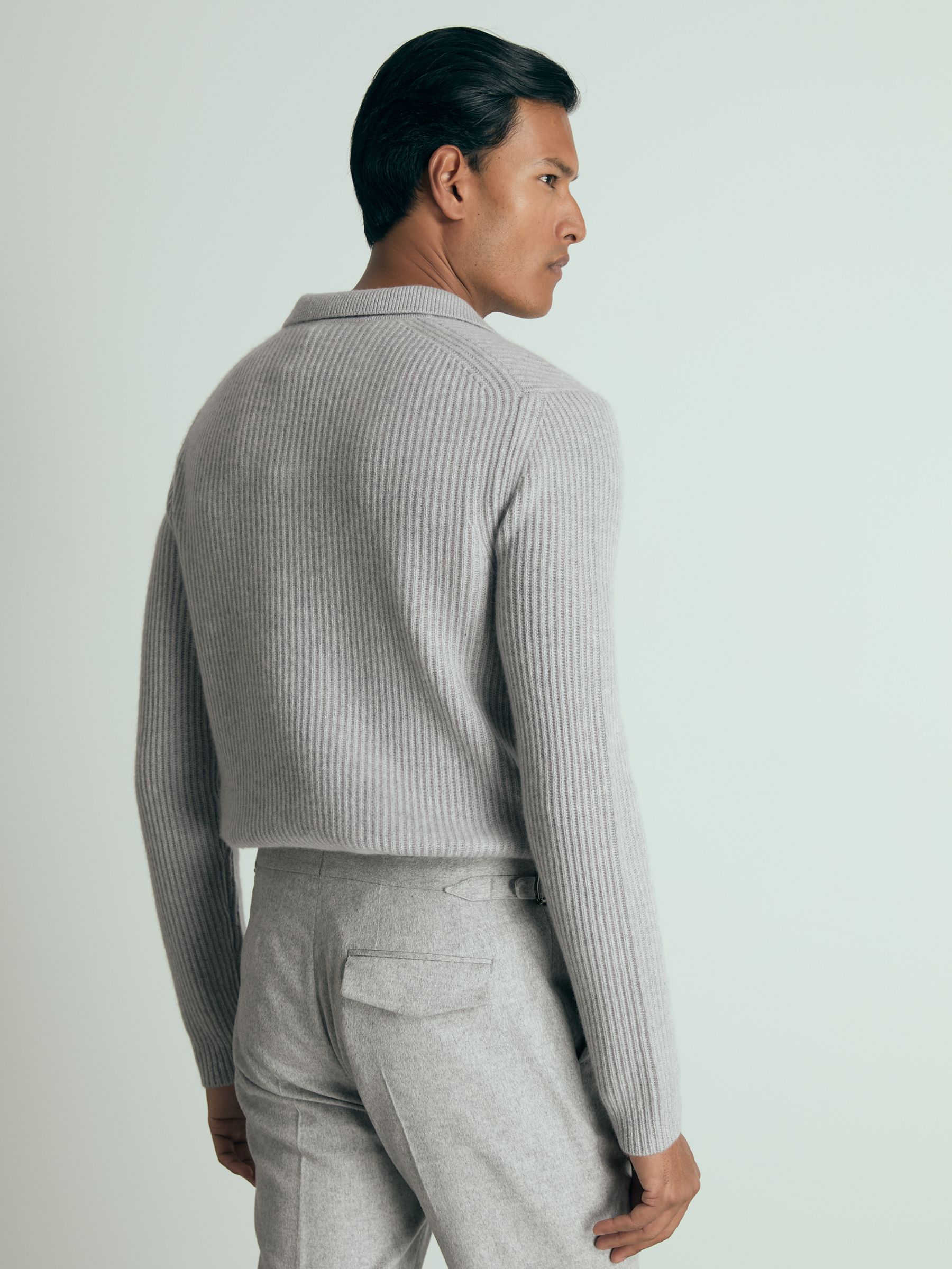 Atelier Ribbed-Cashmere Polo Shirt in Soft Grey Melange - Image 5 of 6