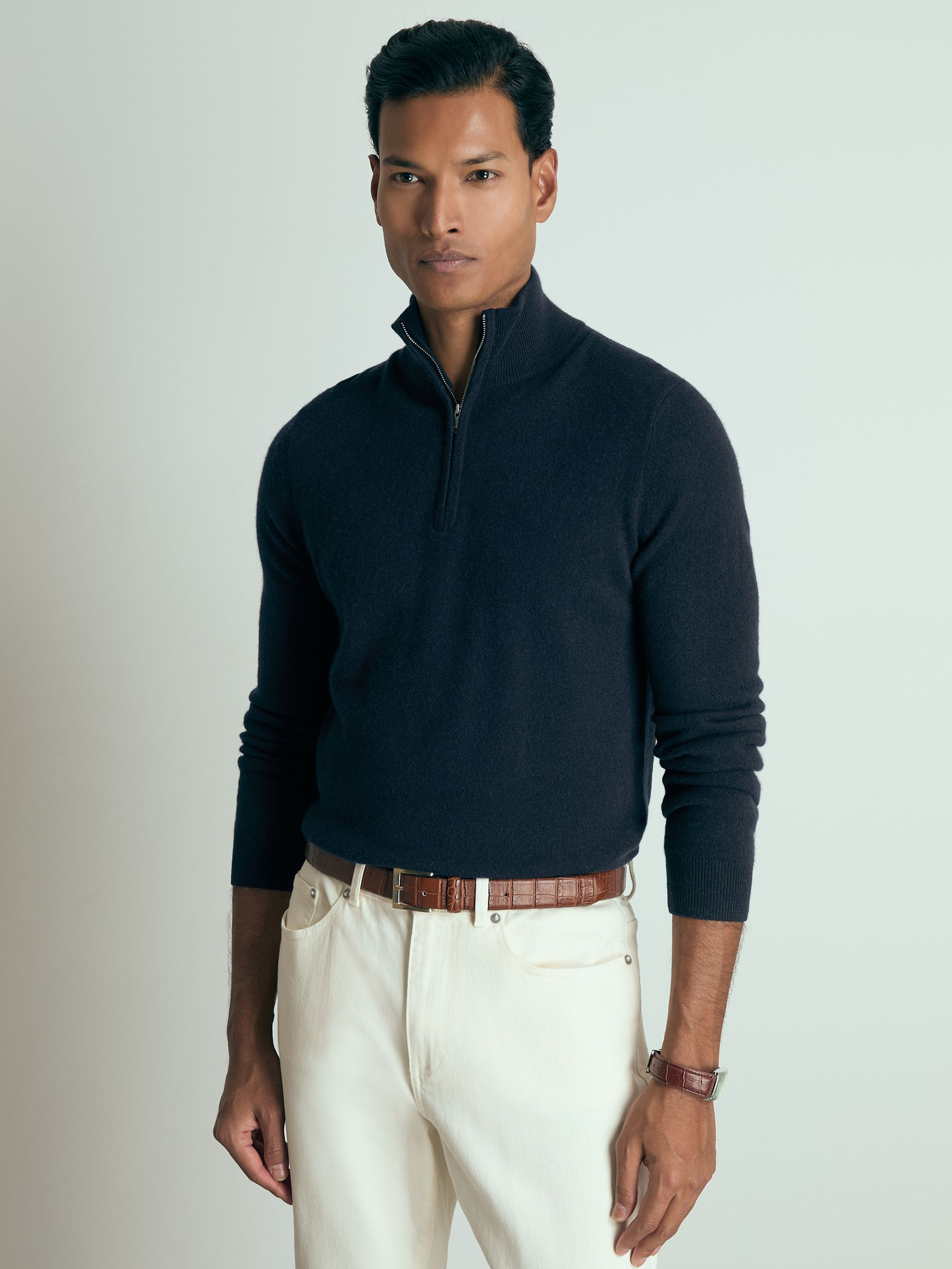 Atelier Cashmere Zip-Neck Jumper in Navy - Image 1 of 7
