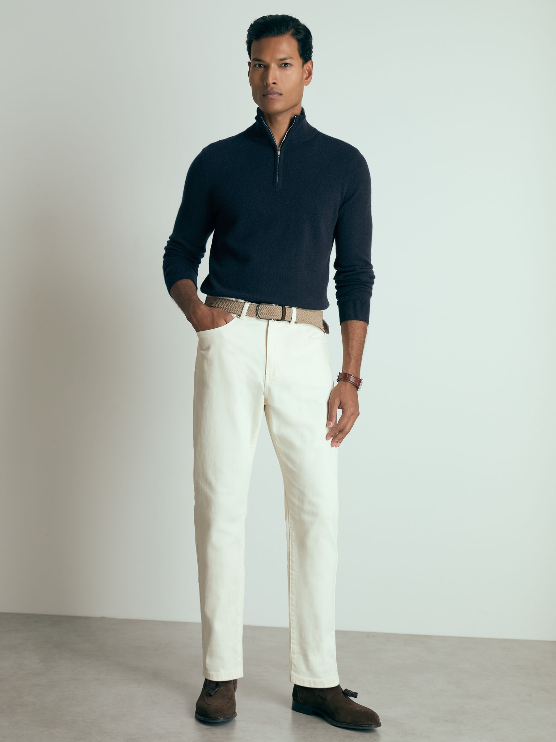 Atelier Cashmere Zip-Neck Jumper in Navy - Image 3 of 7