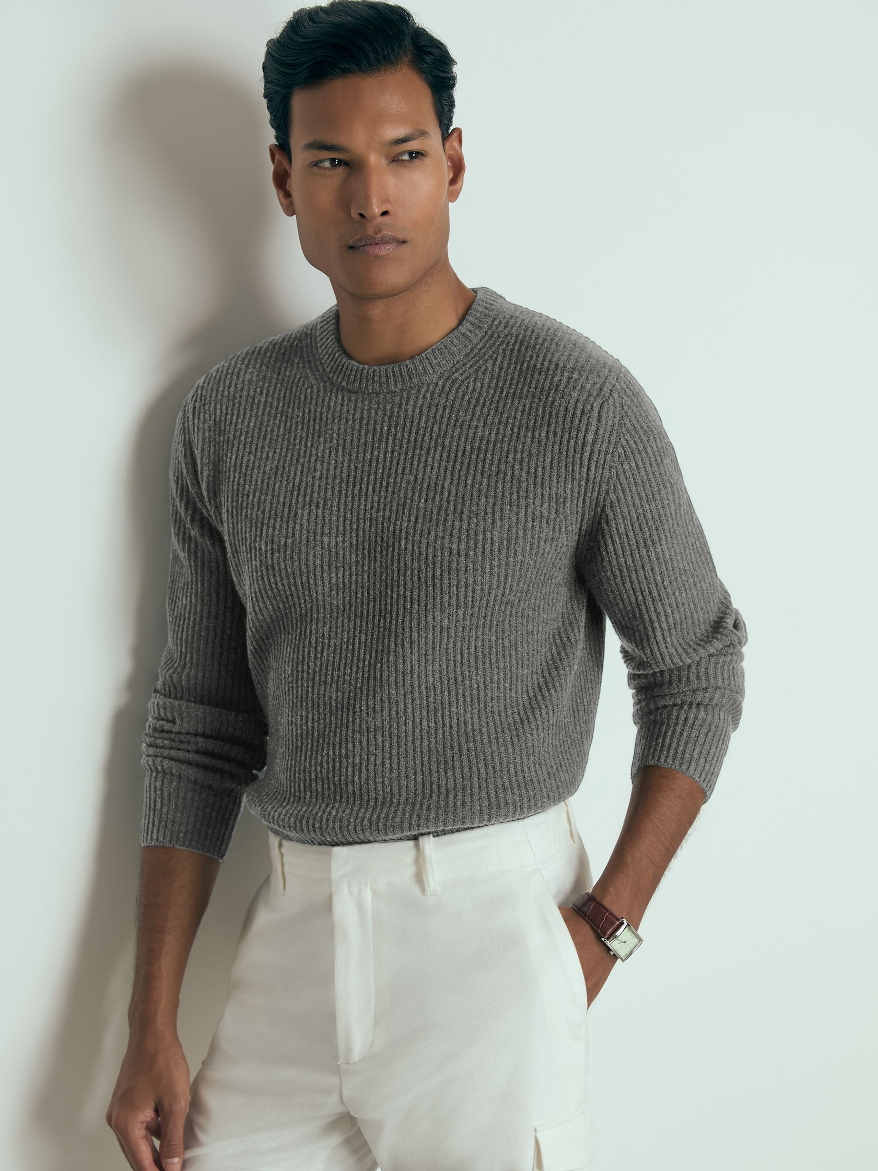Atelier Ribbed-Cashmere Jumper in Charcoal Melange - Image 1 of 6