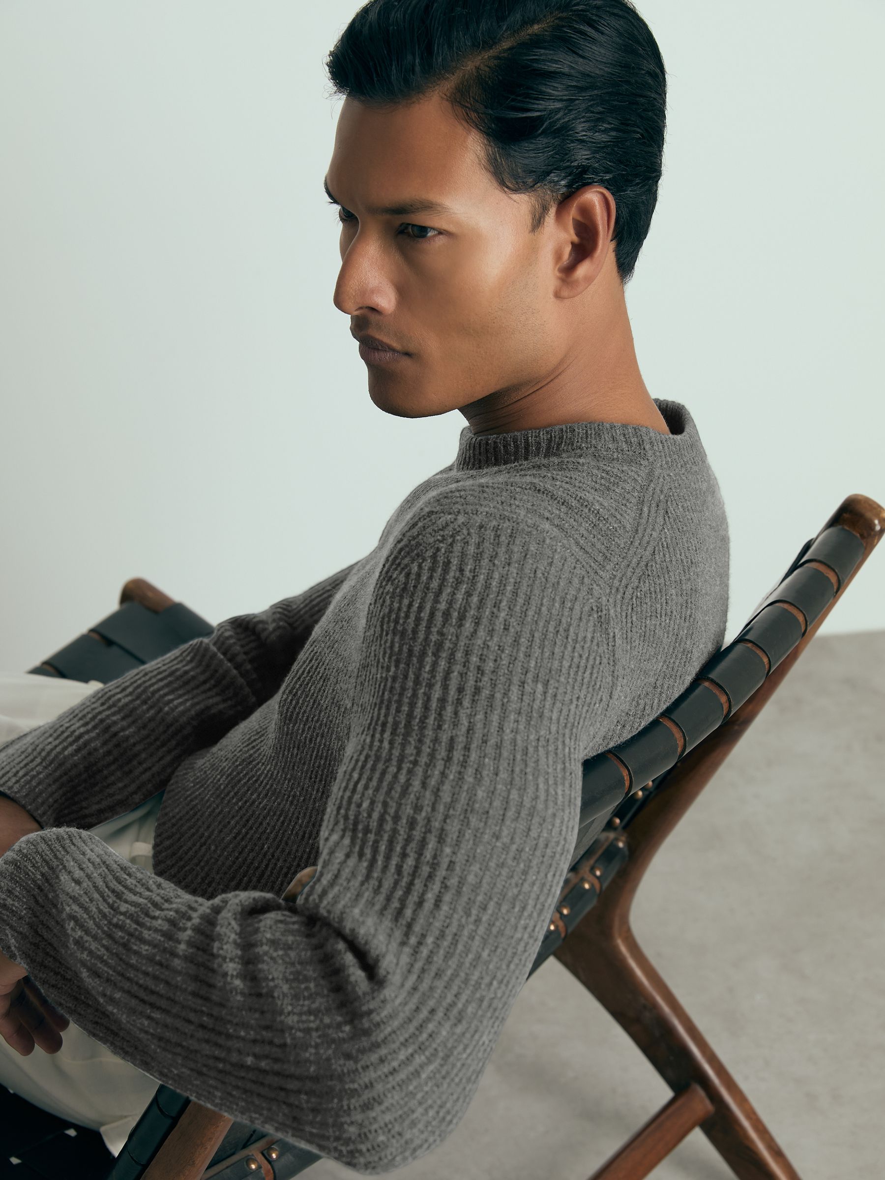 Atelier Ribbed-Cashmere Jumper in Charcoal Melange - Image 4 of 6