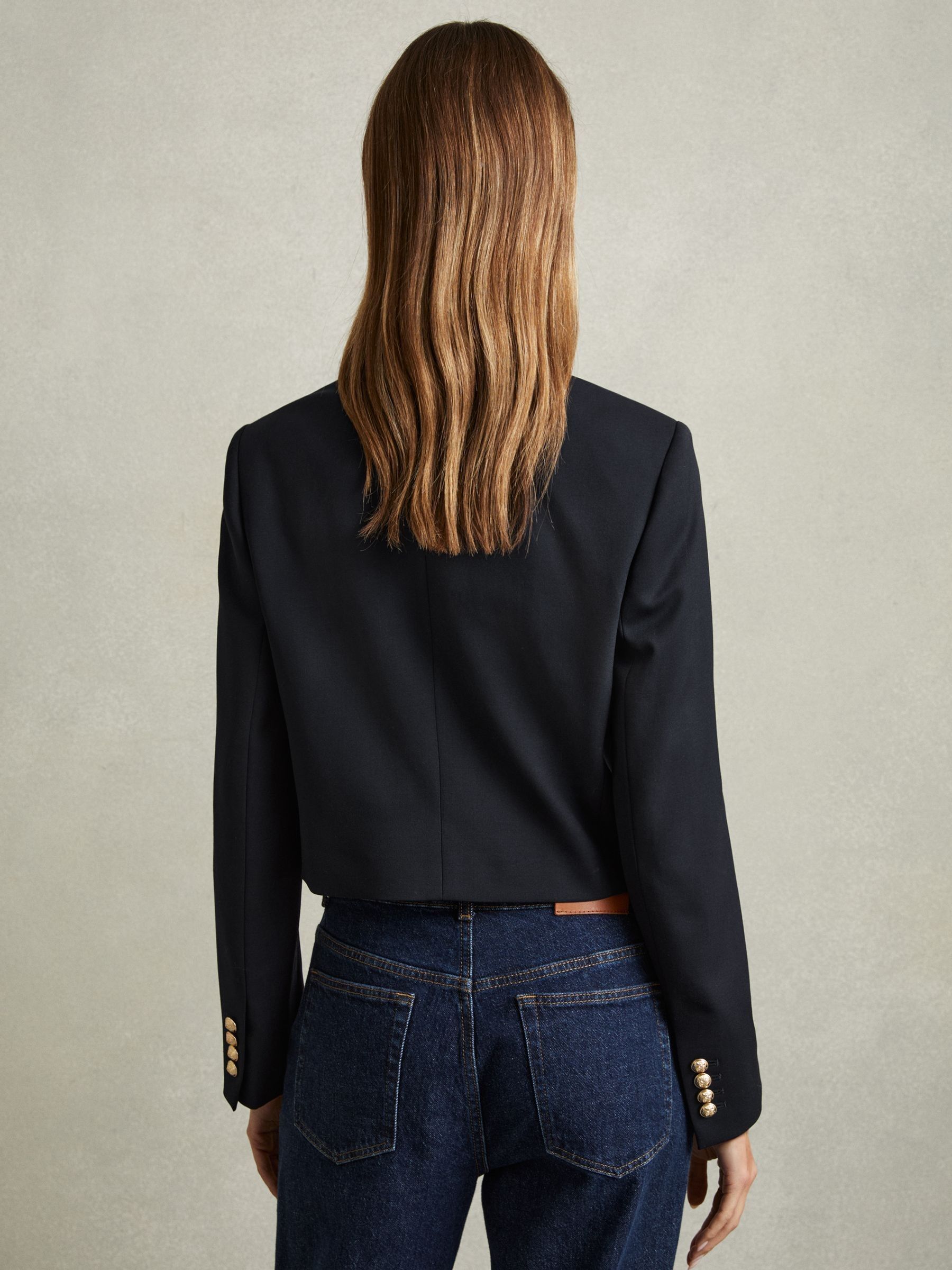 Cropped Wool-Blend Double-Breasted Blazer in Navy - Image 5 of 6