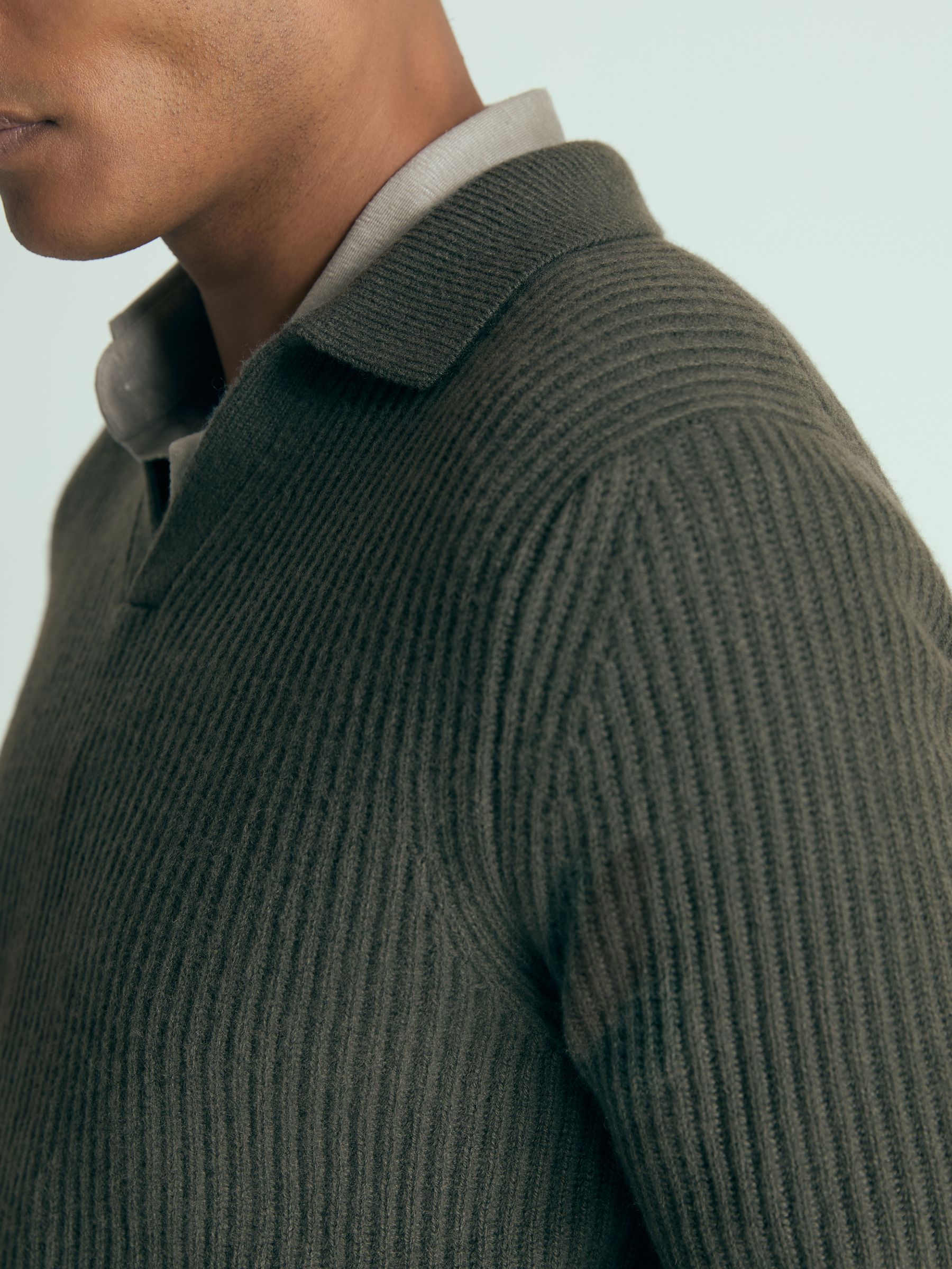 Atelier Ribbed-Cashmere Polo Shirt in Military Green - Image 3 of 6