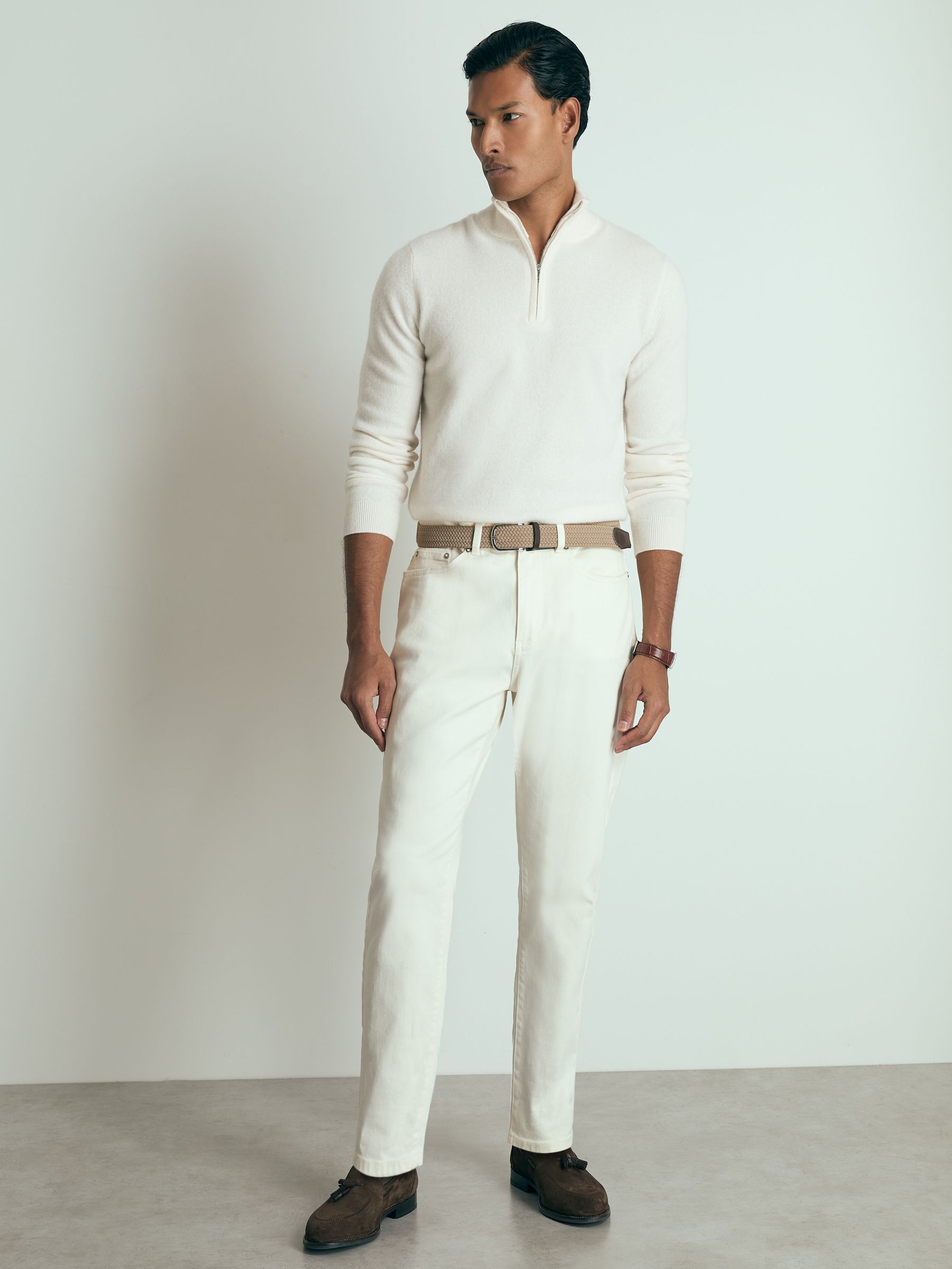 Atelier Cashmere Zip-Neck Jumper in White - Image 3 of 6