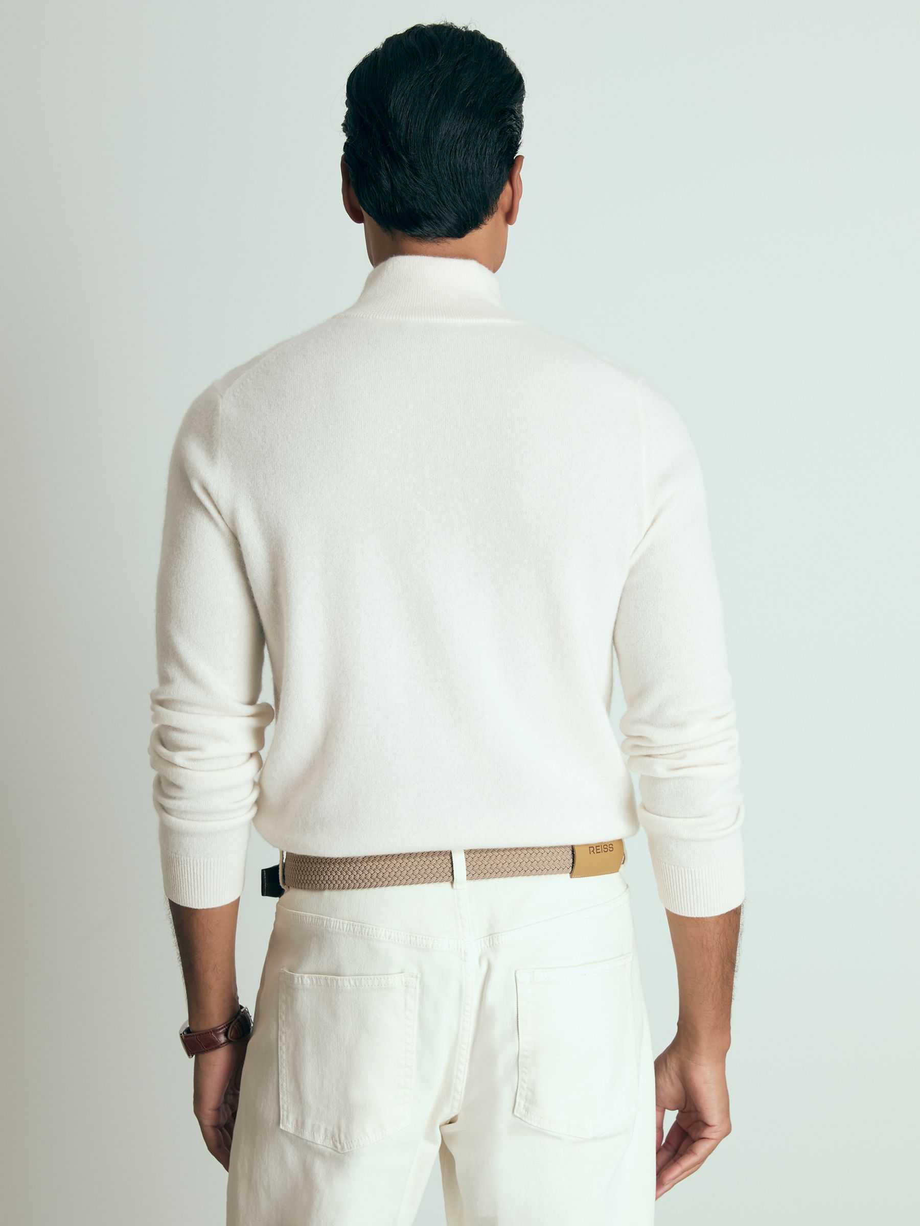 Atelier Cashmere Zip-Neck Jumper in White - Image 5 of 6