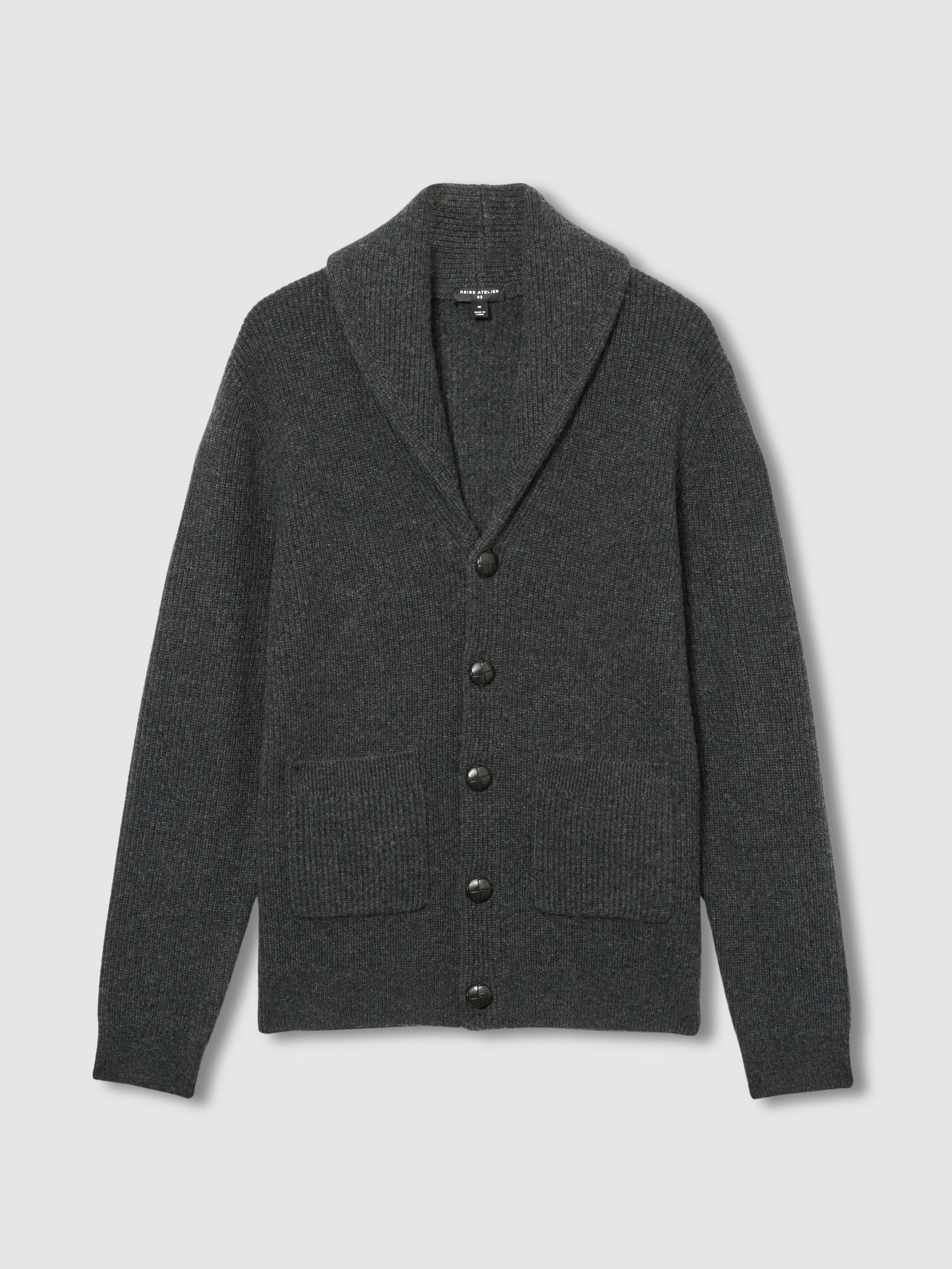 Atelier Ribbed-Cashmere Cardigan in Charcoal Melange - Image 2 of 6