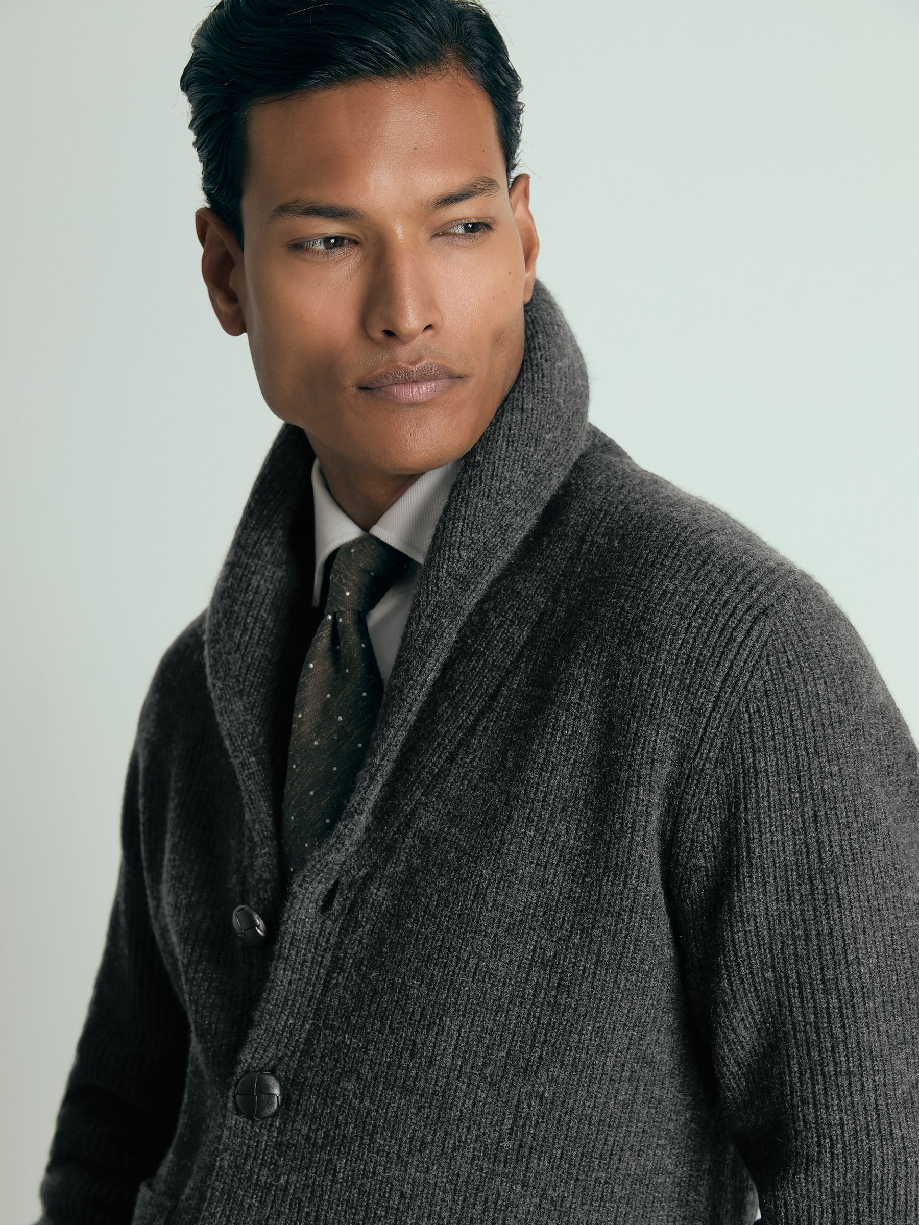 Atelier Ribbed-Cashmere Cardigan in Charcoal Melange - Image 3 of 6
