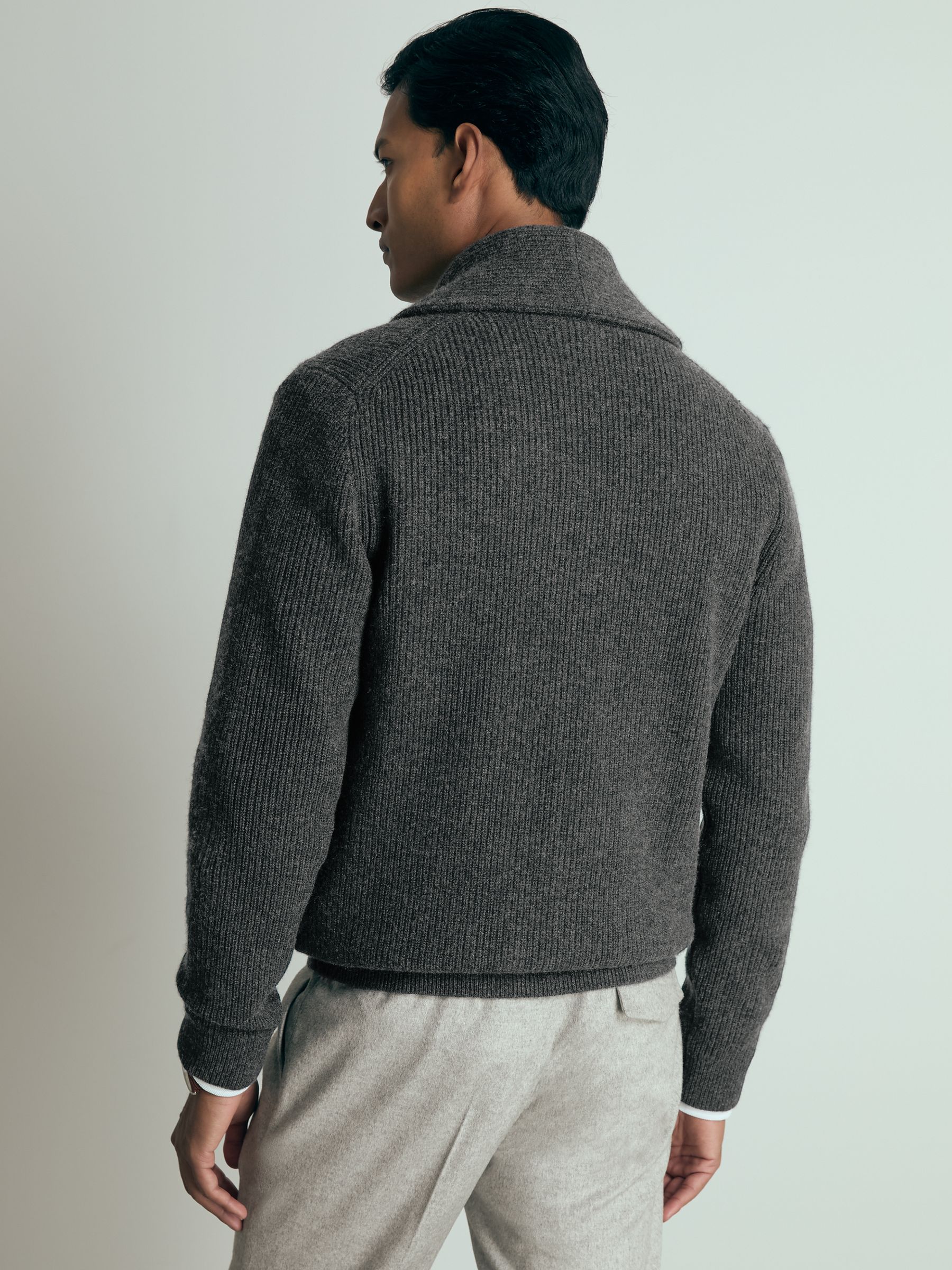 Atelier Ribbed-Cashmere Cardigan in Charcoal Melange - Image 4 of 6