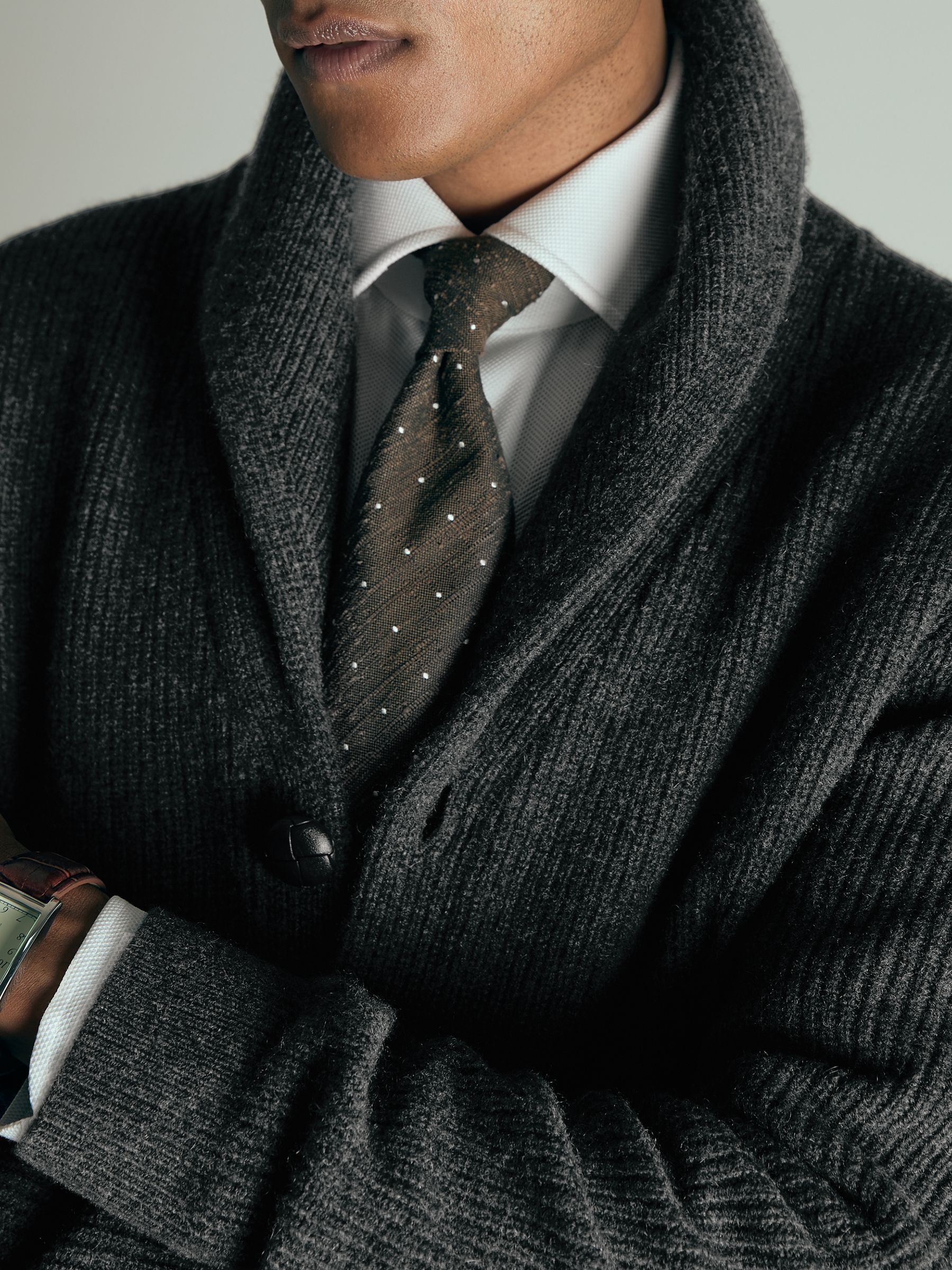 Atelier Ribbed-Cashmere Cardigan in Charcoal Melange - Image 5 of 6