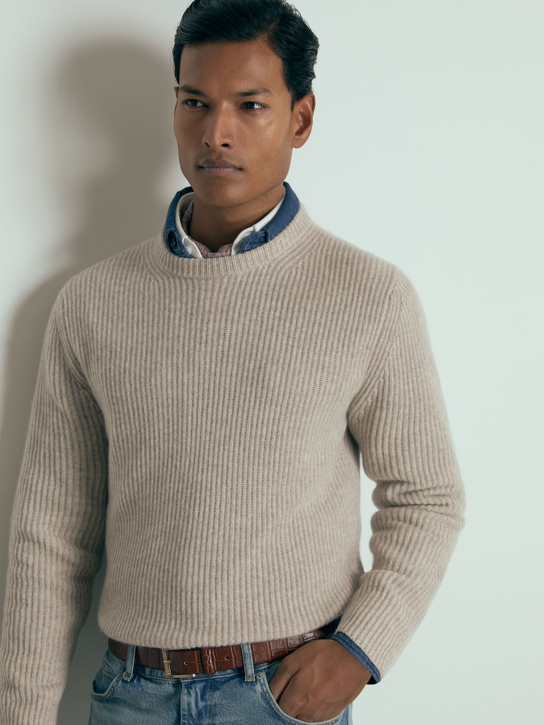 Atelier Ribbed-Cashmere Jumper in Oatmeal Melange - Image 1 of 6