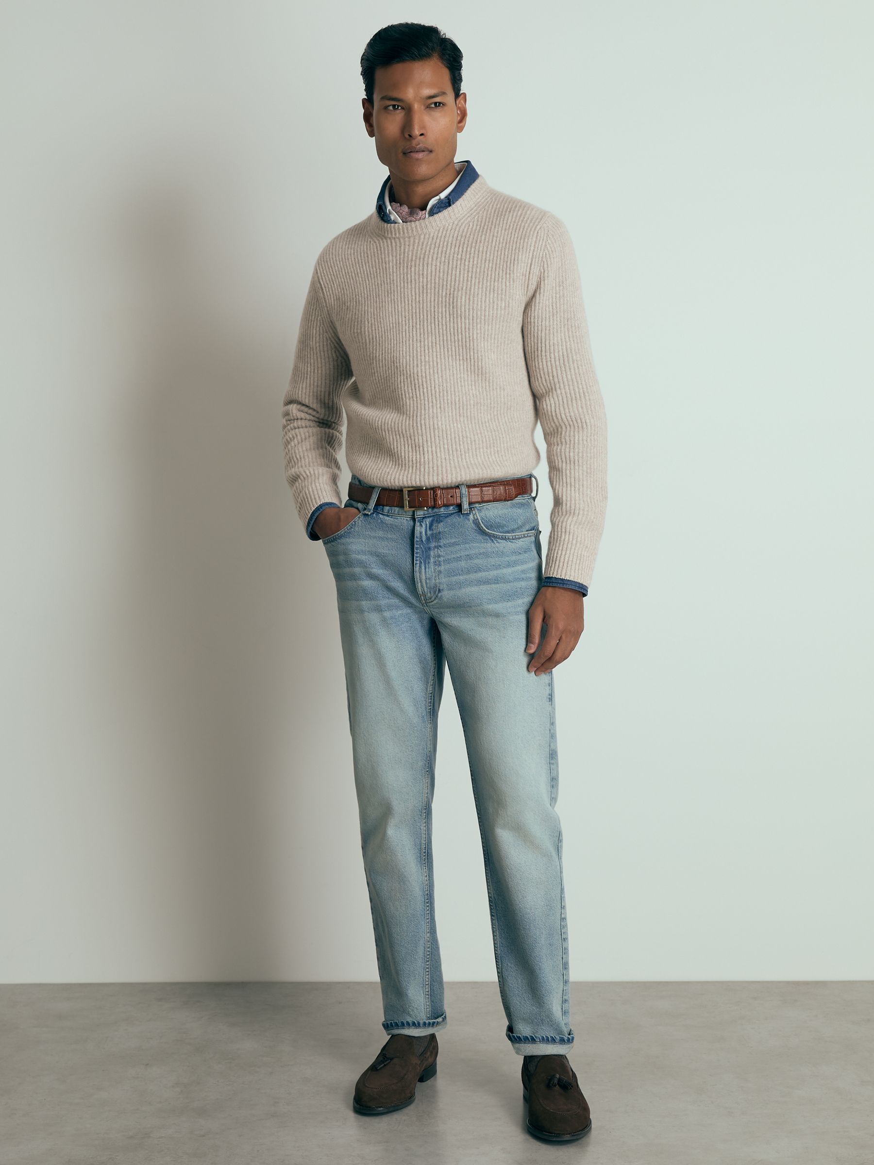 Atelier Ribbed-Cashmere Jumper in Oatmeal Melange - Image 3 of 6
