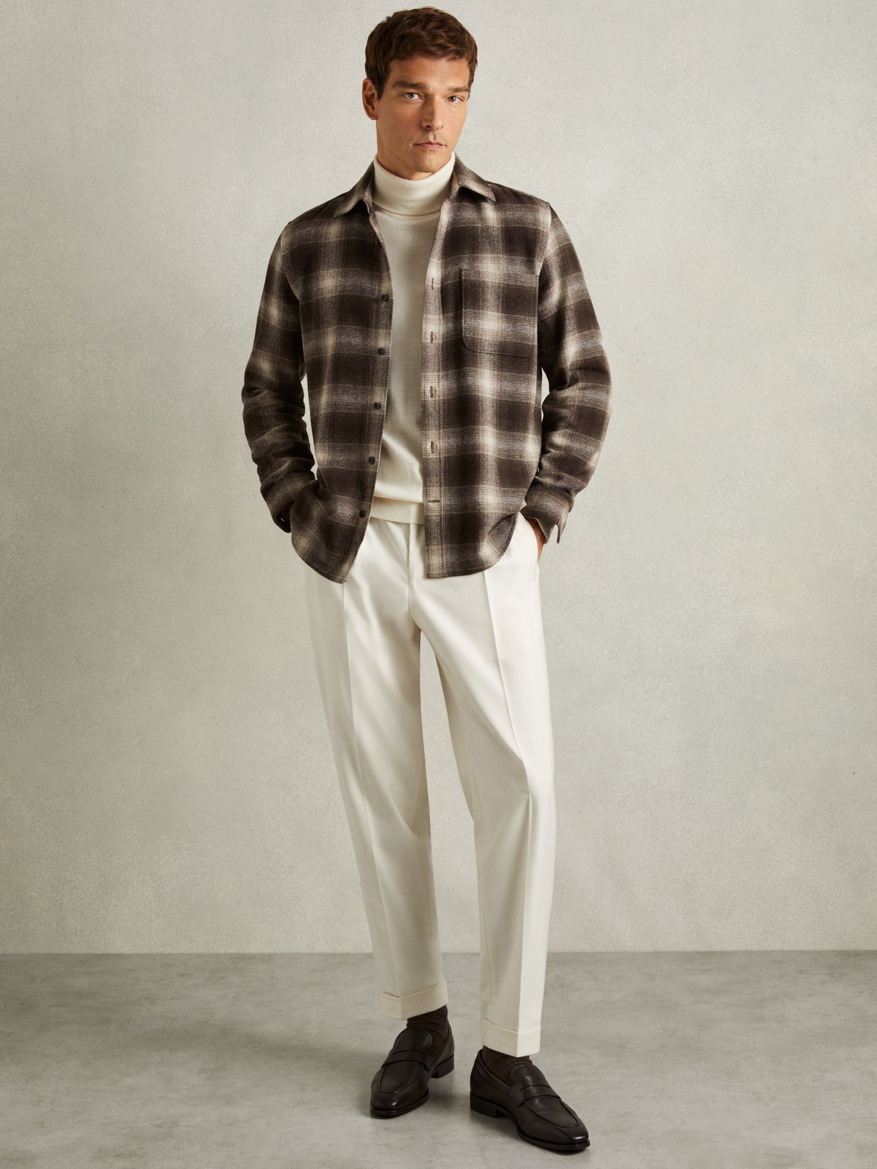 Check Patch-Pocket Overshirt With Wool in Brown Multi - Image 1 of 6
