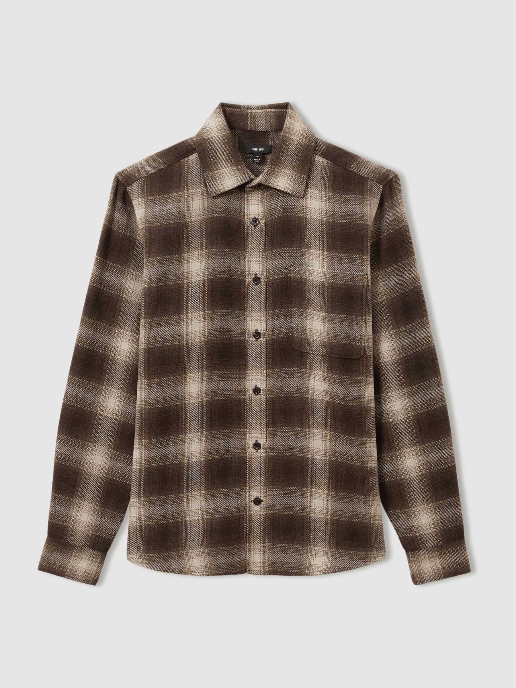 Check Patch-Pocket Overshirt With Wool in Brown Multi - image 1