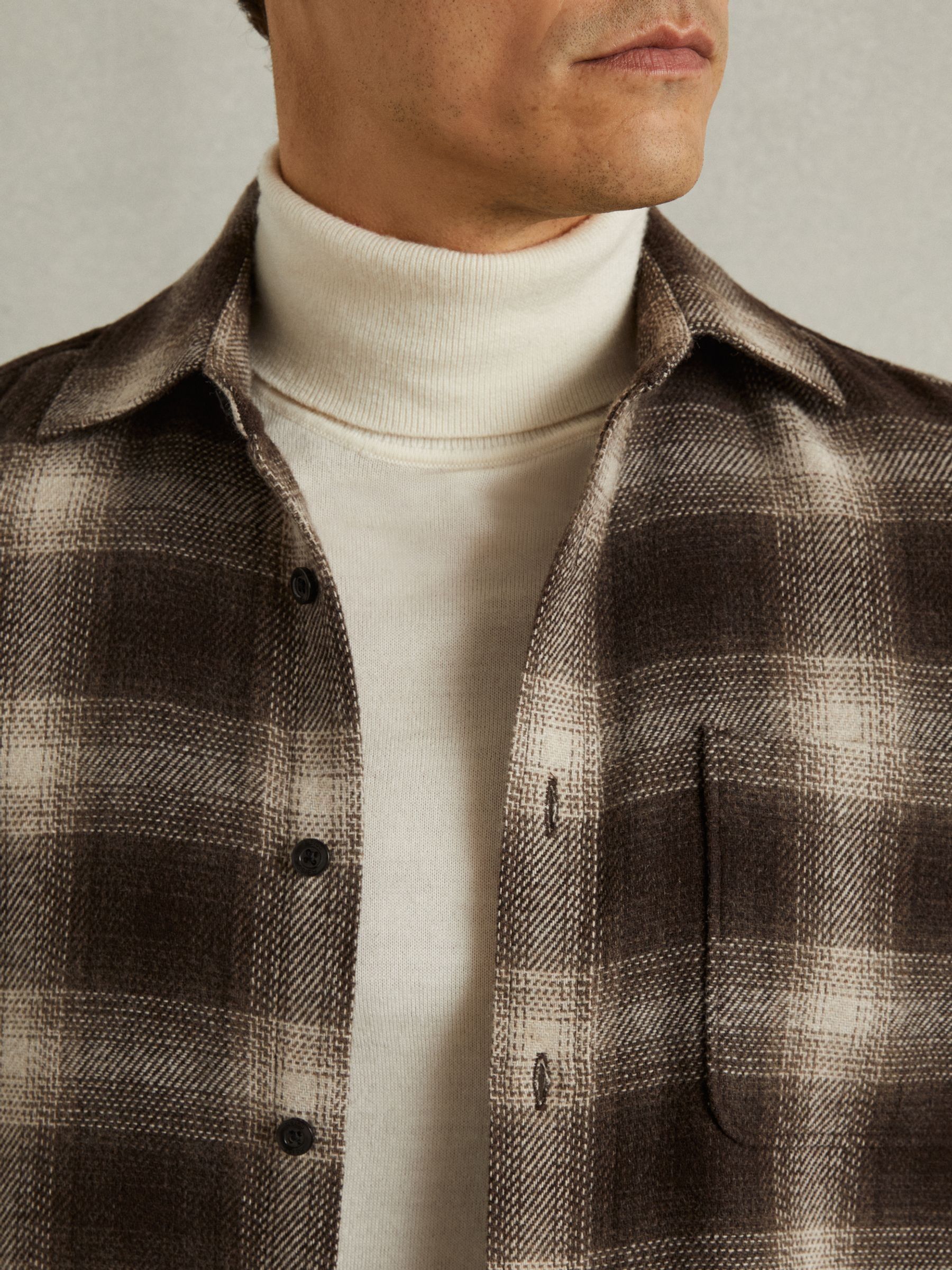 Check Patch-Pocket Overshirt With Wool in Brown Multi - image 4