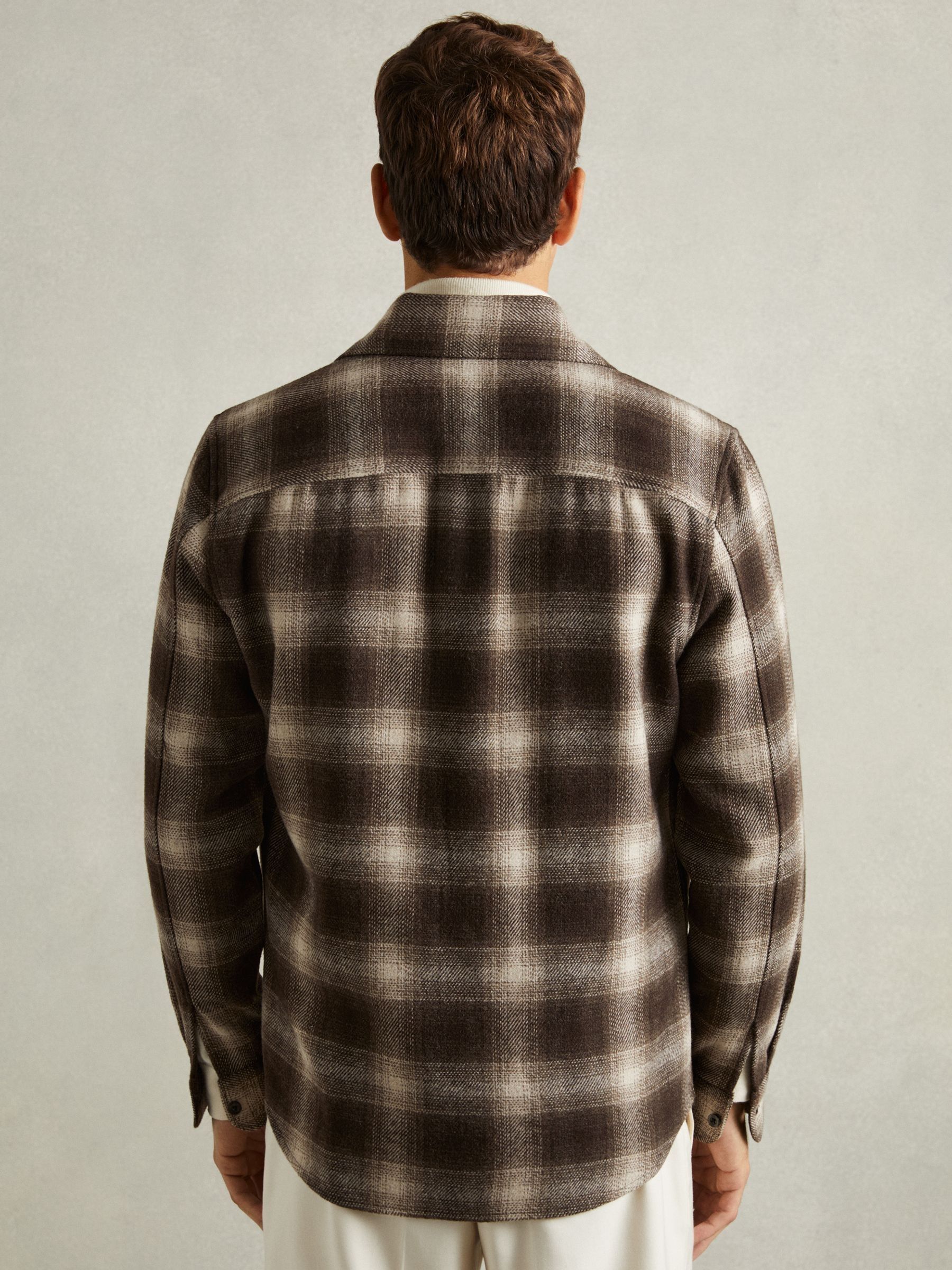 Check Patch-Pocket Overshirt With Wool in Brown Multi - image 5