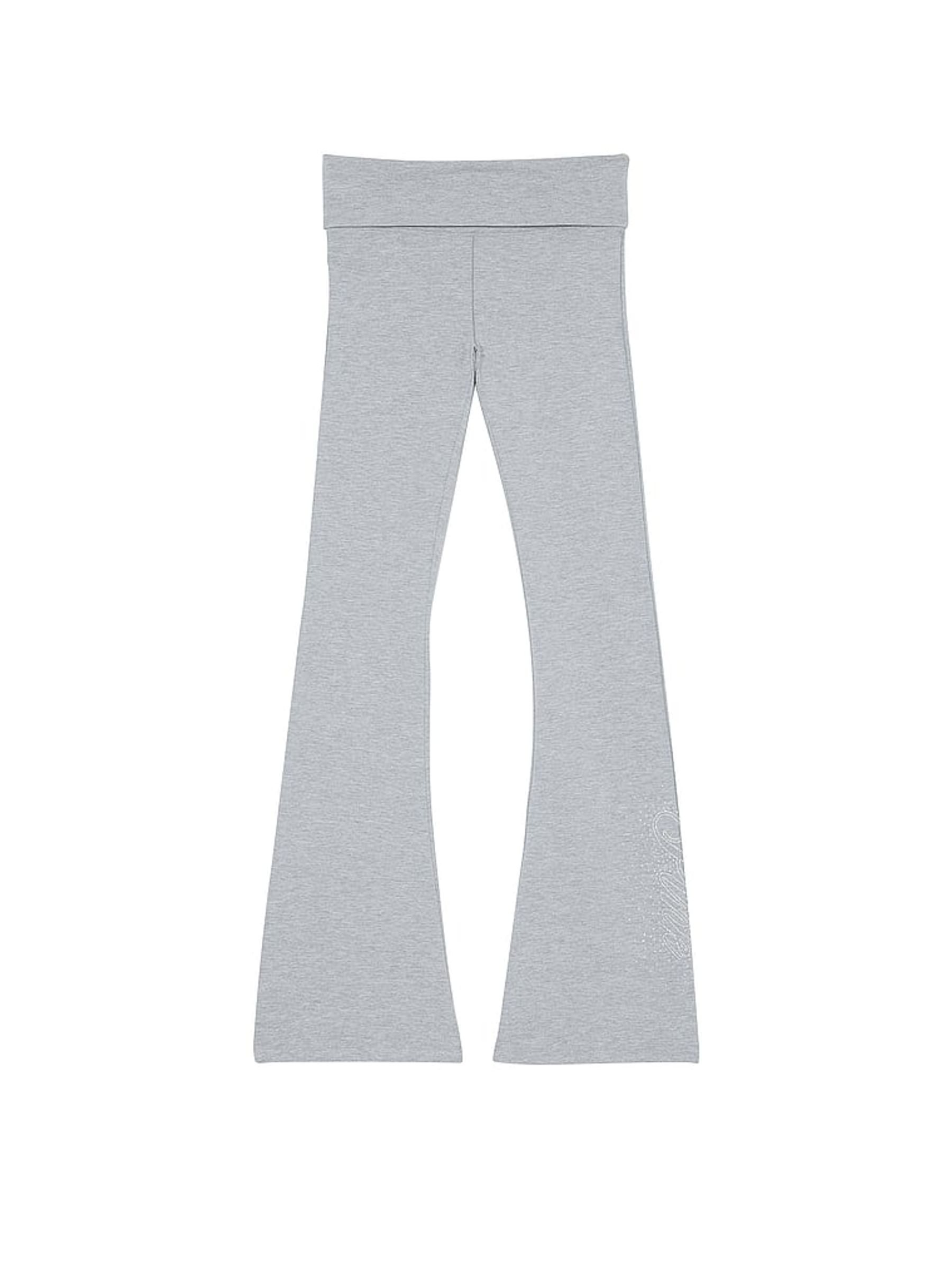 Grey Heather Cotton Foldover Flare Leggings - Image 3 of 4