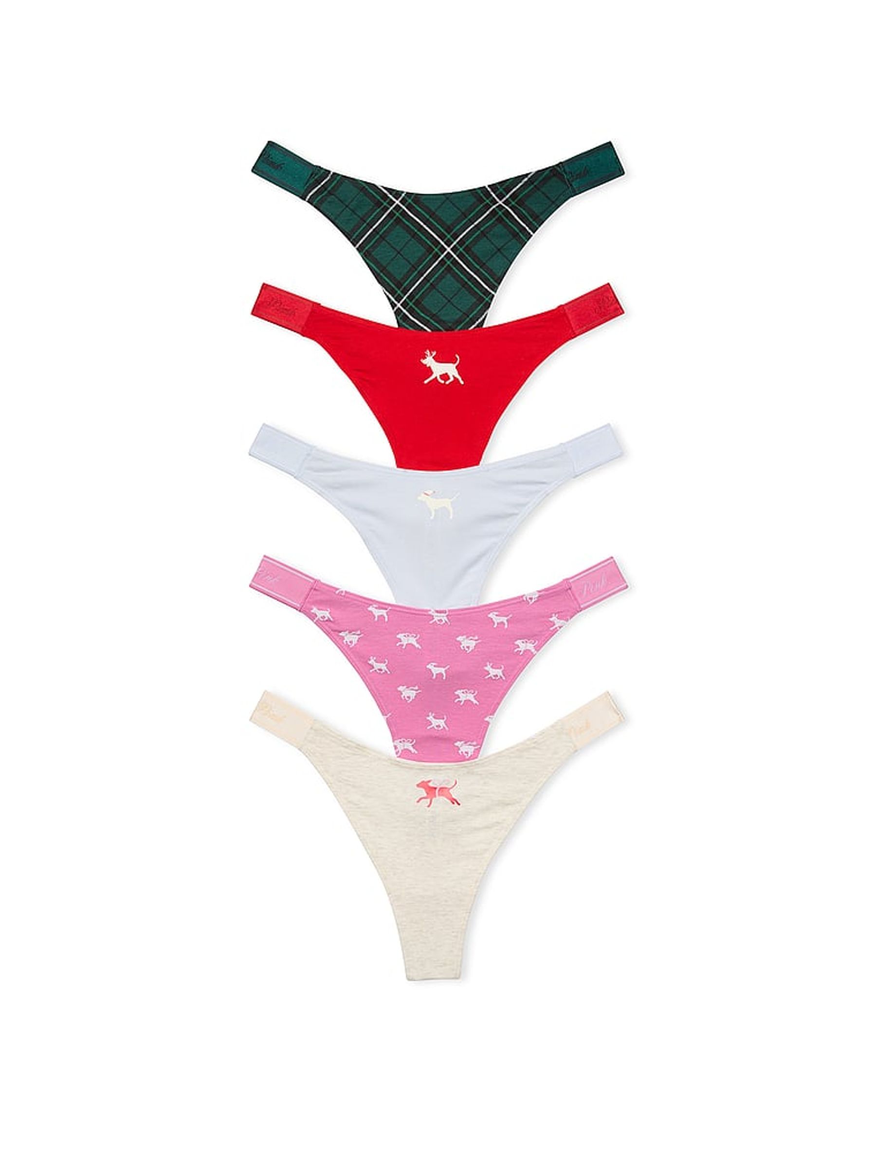 Red/Pink/Nude/White/Green Thong 5 Pack Knickers - Image 1 of 1