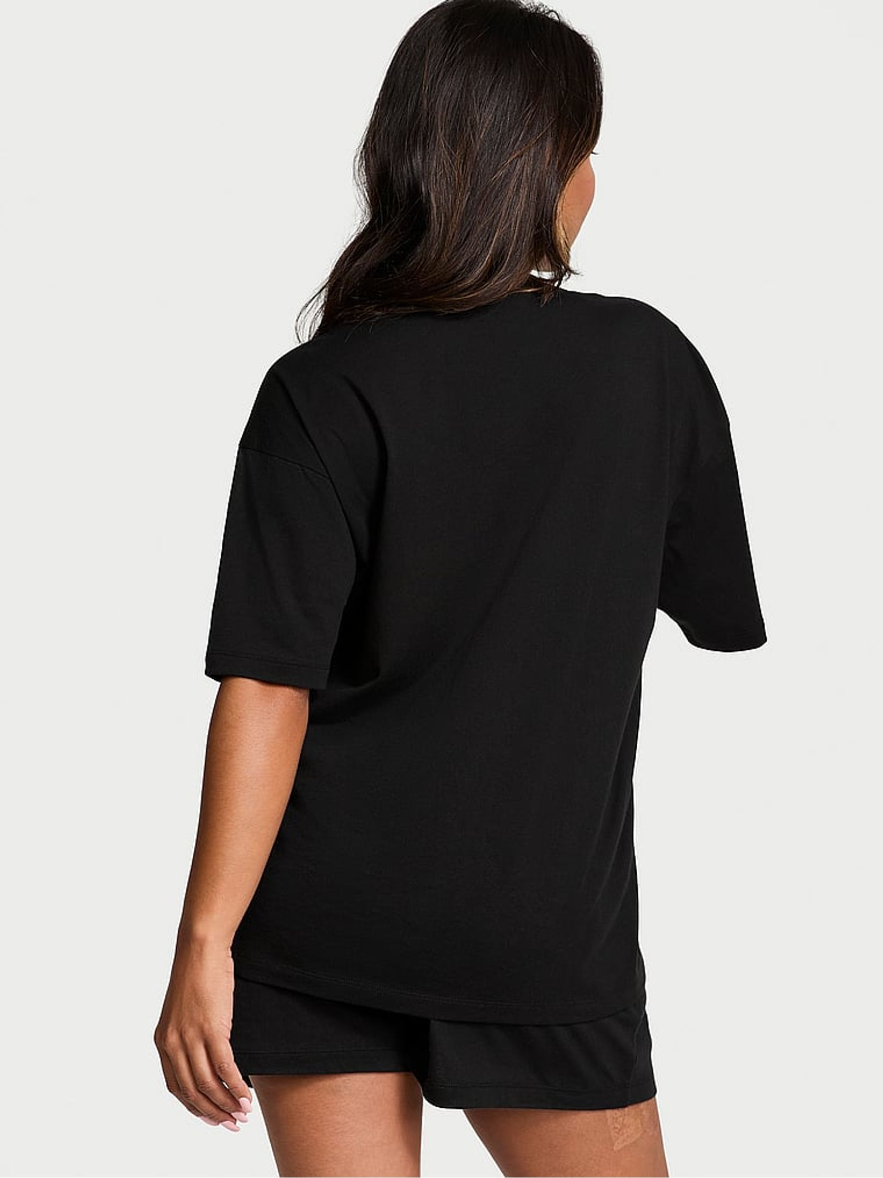 Black W/ Rhinestone Graphic Cotton Short Pyjama Set - Image 2 of 3