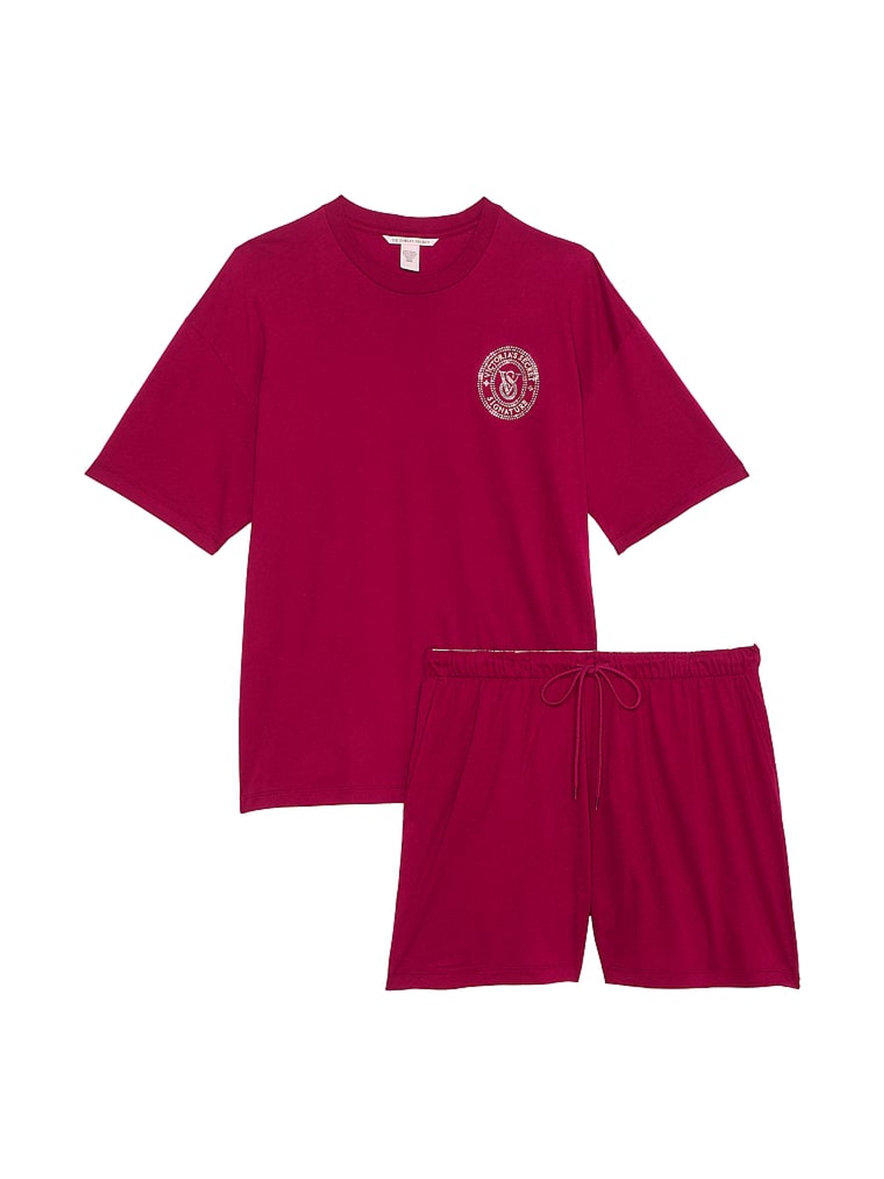 Campari Red W/ Rhinestone Graphic Cotton Short Pyjama Set - Image 3 of 3